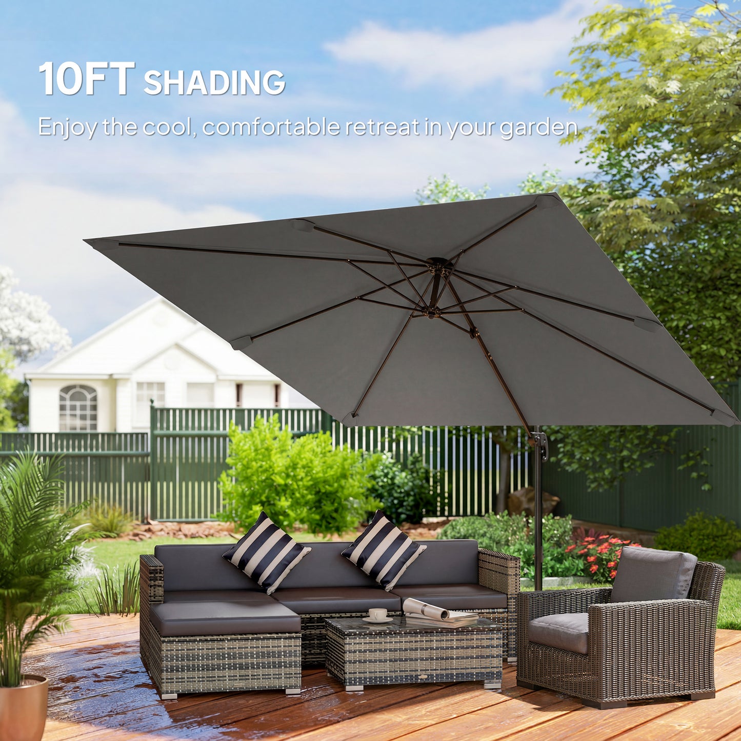 Outsunny 3m Cantilever Parasol Square Patio Umbrella With Crank, Cross Base, Tilt And 360 Degree Rotation, Dark Grey