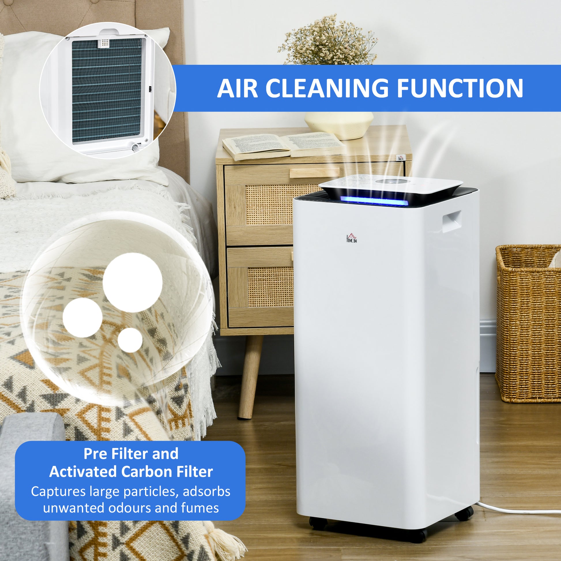 HOMCOM 16L/Day Compact Dehumidifier with Air Purifier, 5 Functional Modes, 24-Hour Timer, Quiet Operation, Ideal for Home Use, White - ALL4U RETAILER LTD