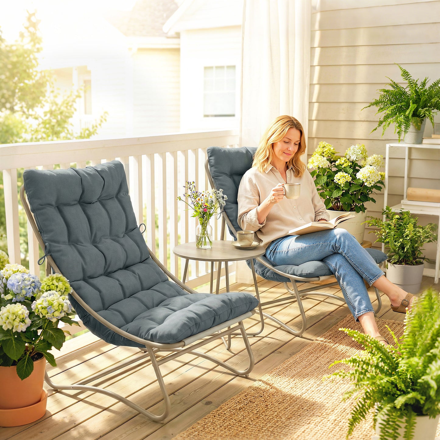 Outsunny 3 Piece Garden Bistro Set With Round Outdoor Table And Texteline Seats Cushions For 2 Dark Grey