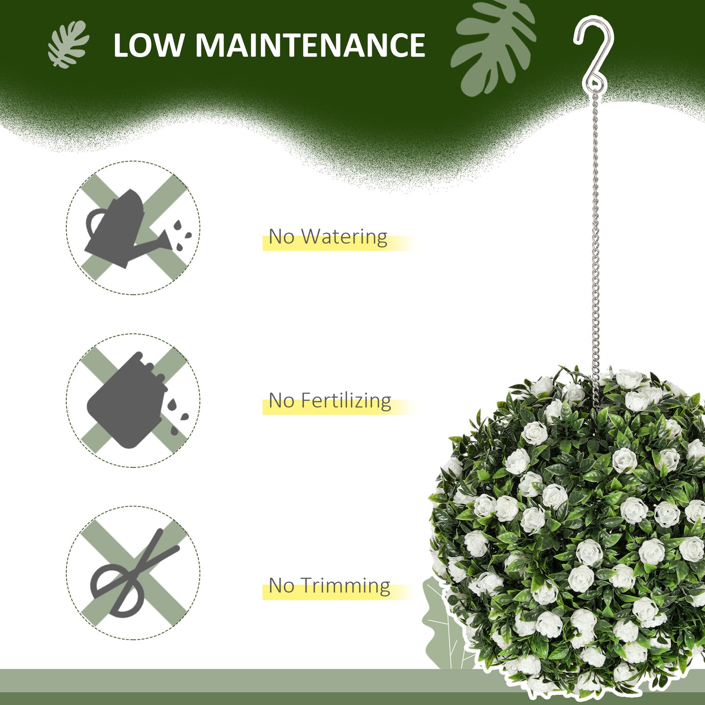 HOMCOM Set 2 Decorative Artificial Topiary Rose Balls UV Protected Outdoor Indoor Decor 28cm White