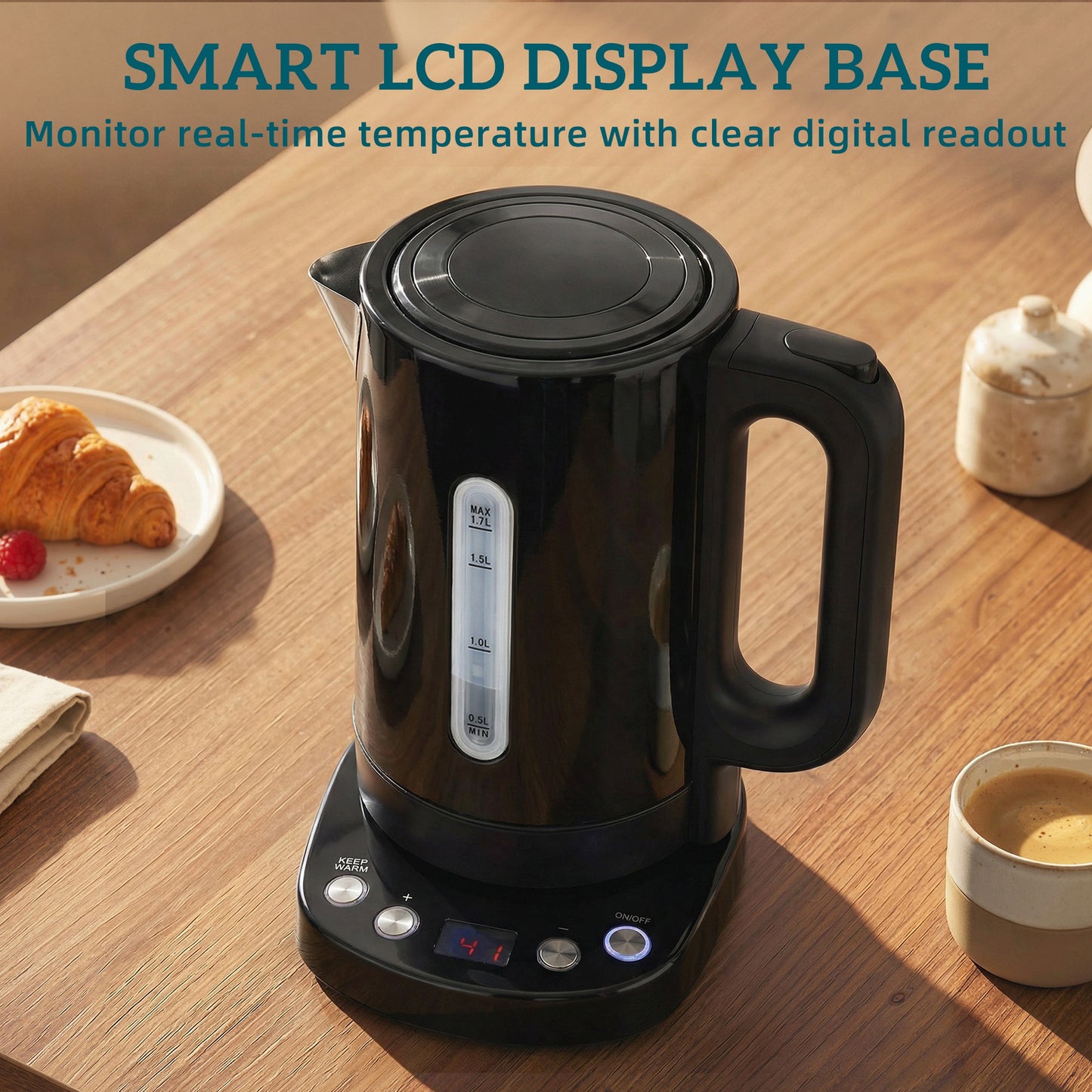 HOMCOM 1.7L Electric Kettle 3kW Fast Boil UK Strix Thermostat Keep Warm LCD Base Black