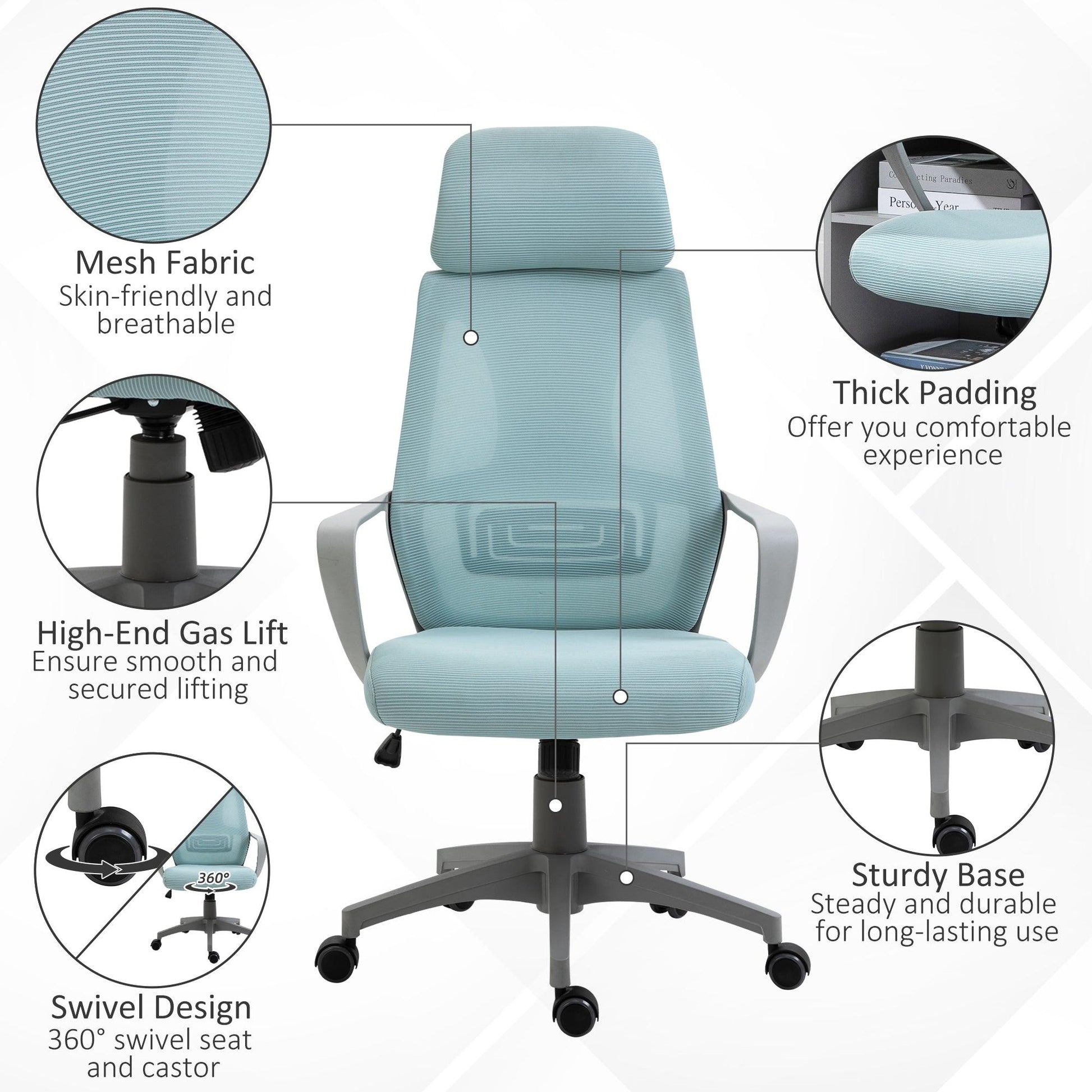 Vinsetto Blue Mesh High Back Office Chair - Adjustable Height - ALL4U RETAILER LTD