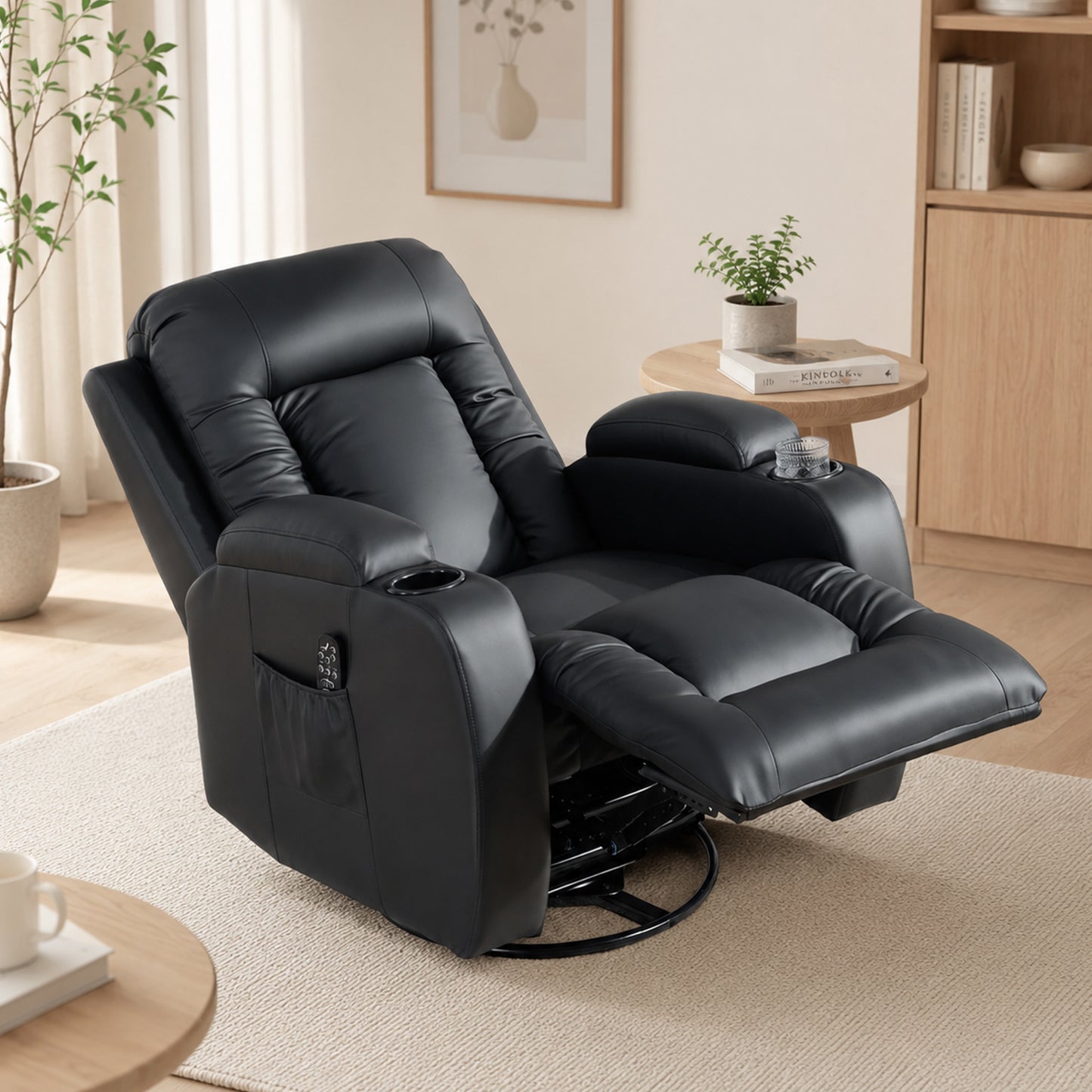 HOMCOM PU Leather Vibrating Massage Recliner Chair With Extended Footrest Cup Holders And Side Pockets Black