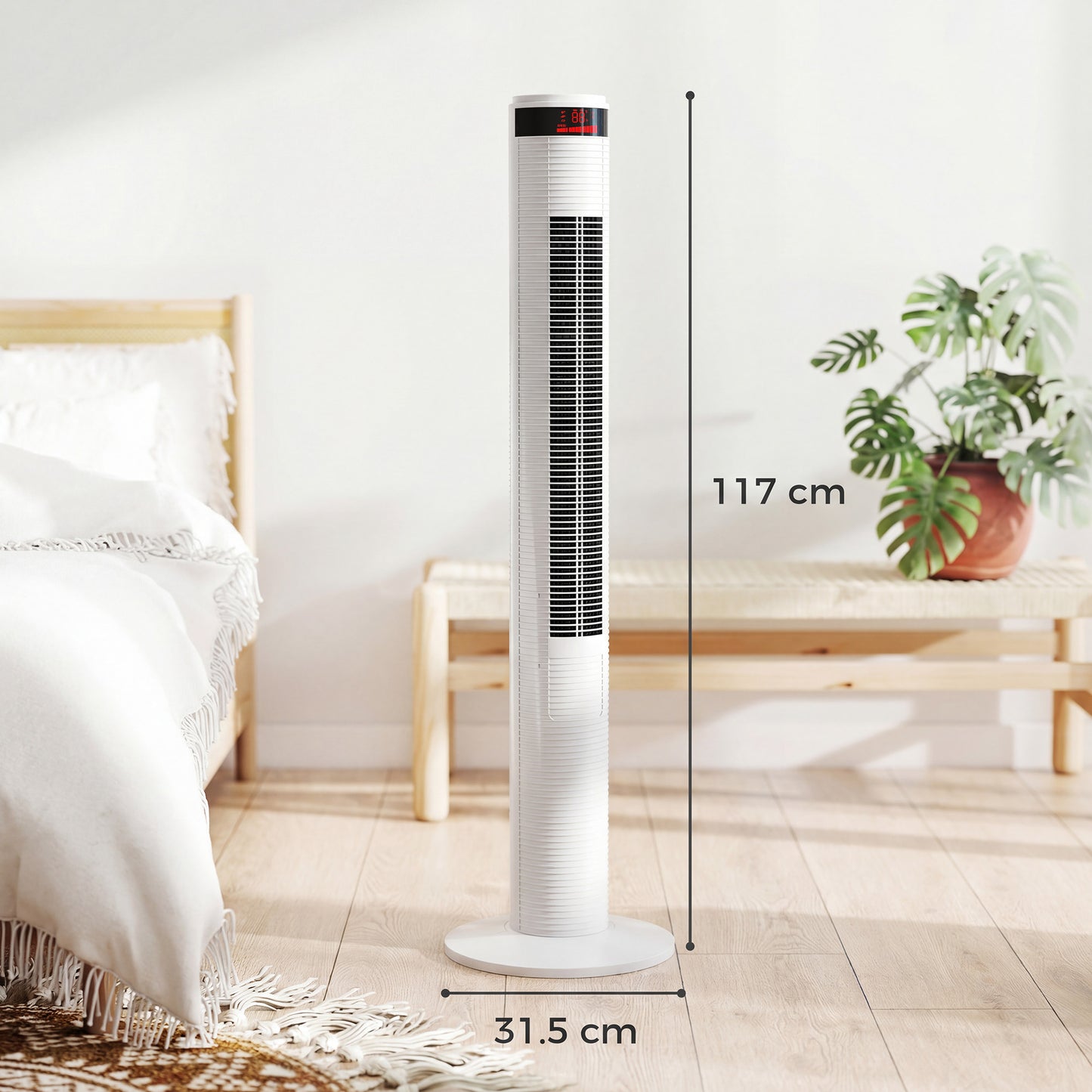 HOMCOM Oscillating Tower Fan with Remote Control, 3 Speed Settings and 4 Wind Modes, White
