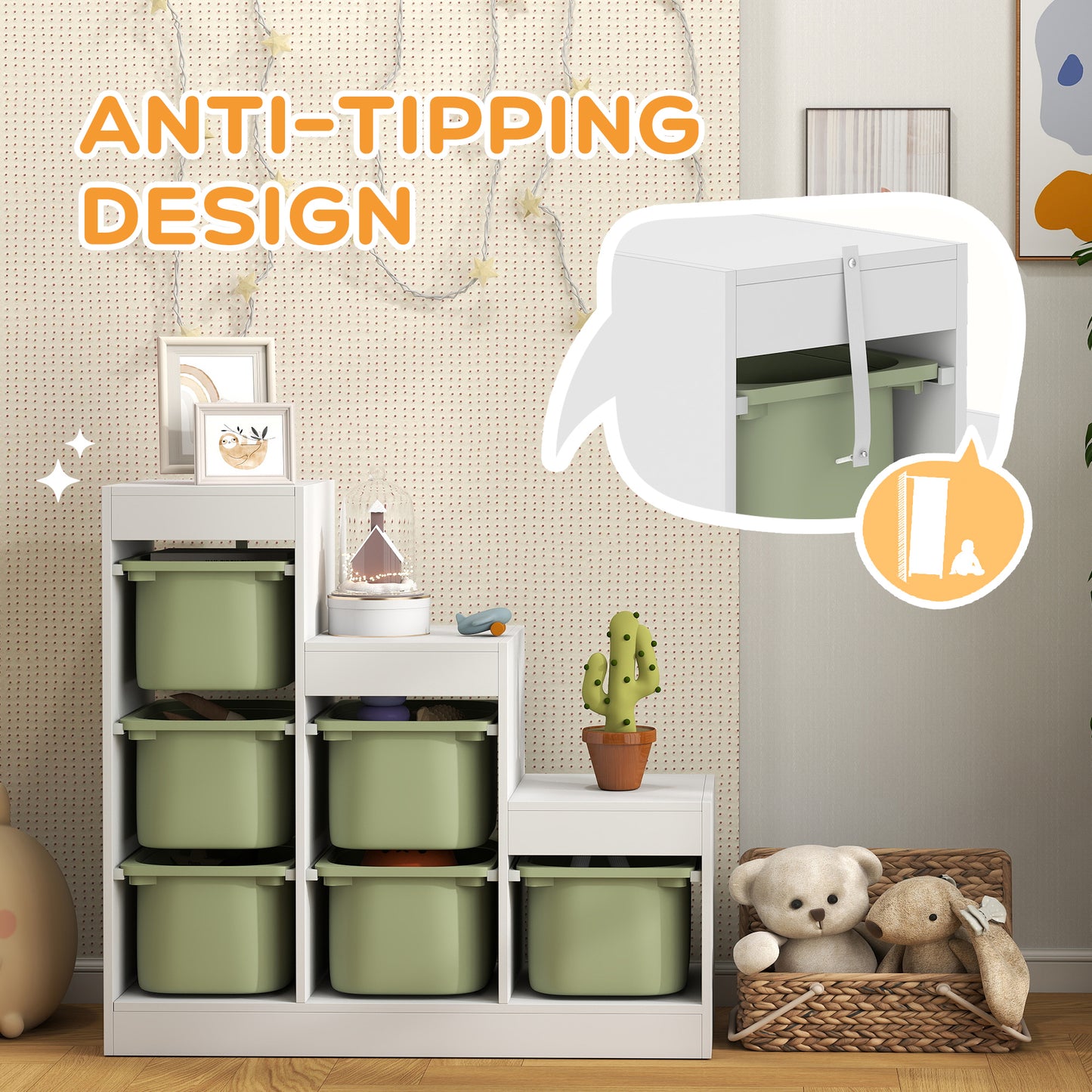 Aiyaplay Three Layer Toy Storage Organiser For Kids Ages 3 To 8 With Removable Bins Green