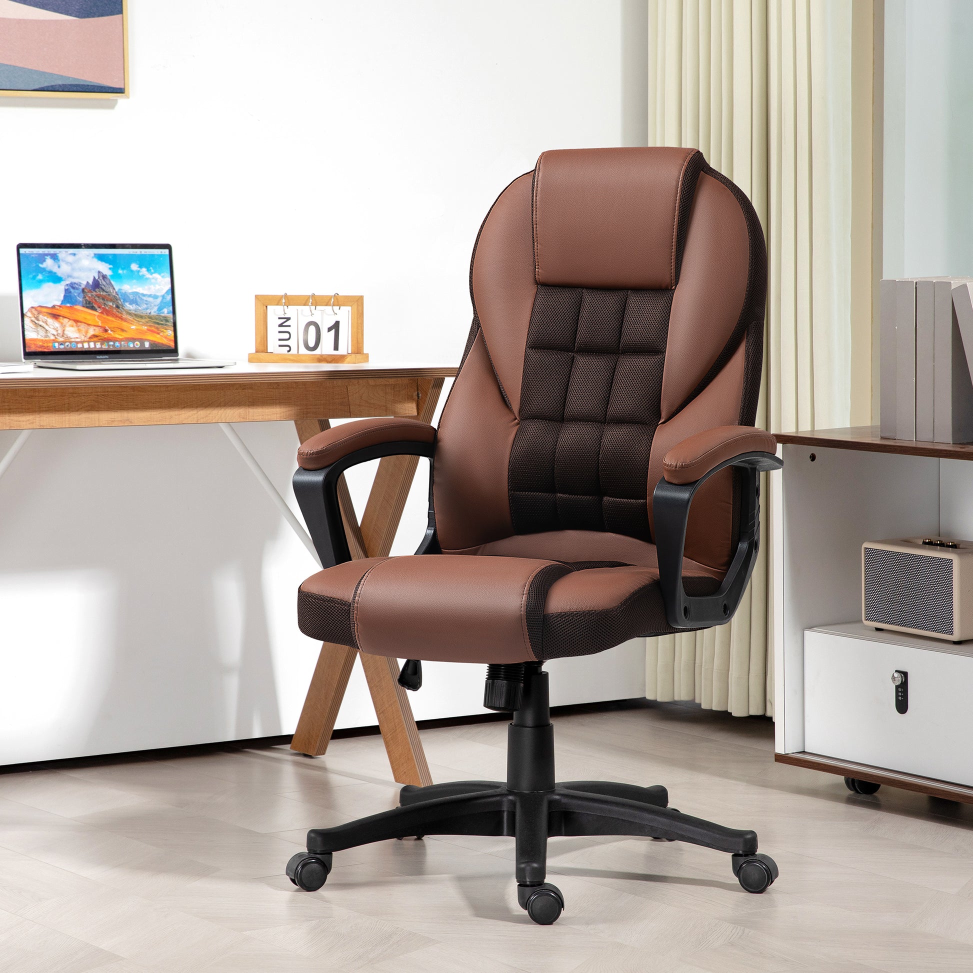 Elegant Brown Faux Leather Executive Office Chair with Adjustable Height and Comfort Features - ALL4U RETAILER LTD