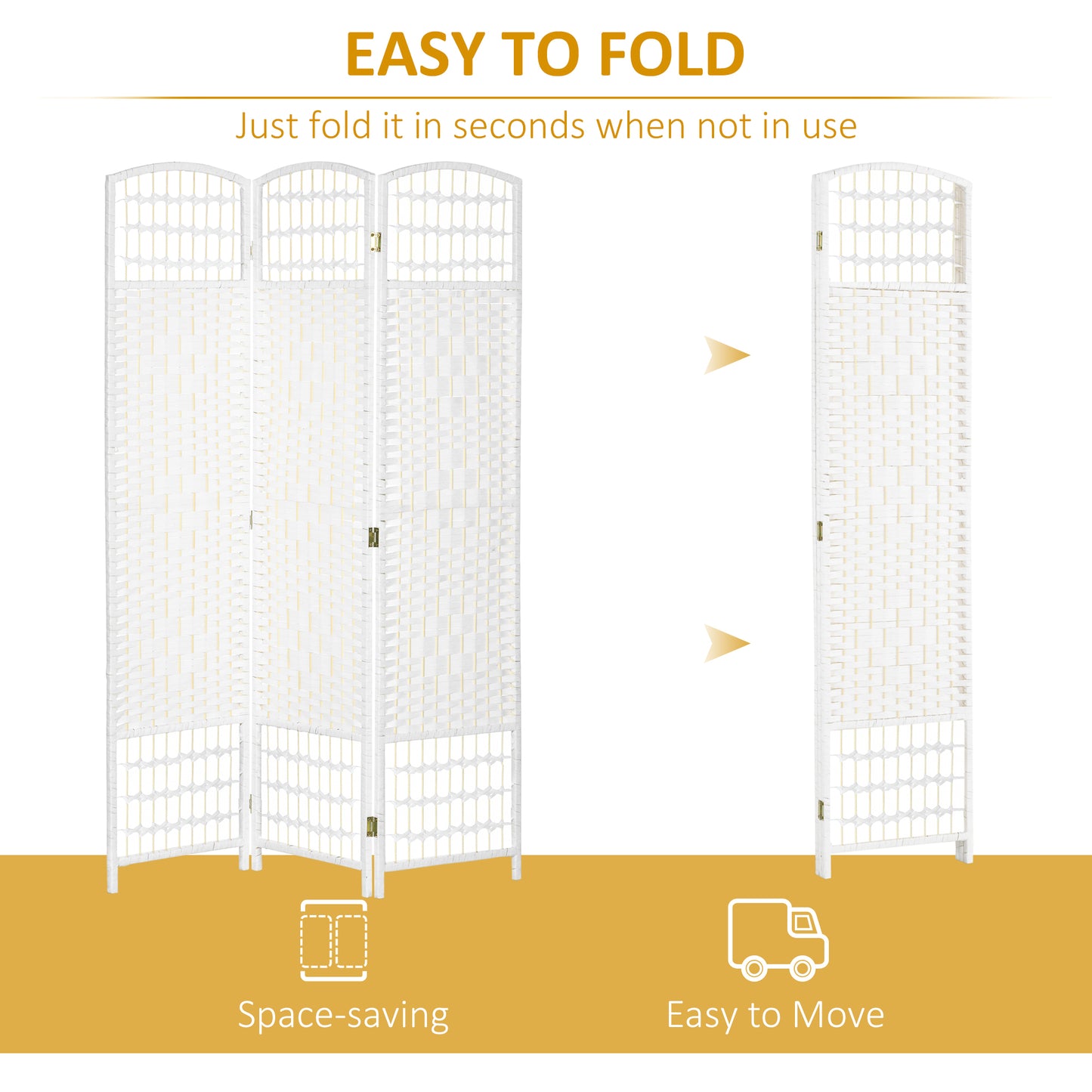 HOMCOM 3 Panel Folding Room Divider Privacy Screen Paravent Partition For Living Room And Bedroom White