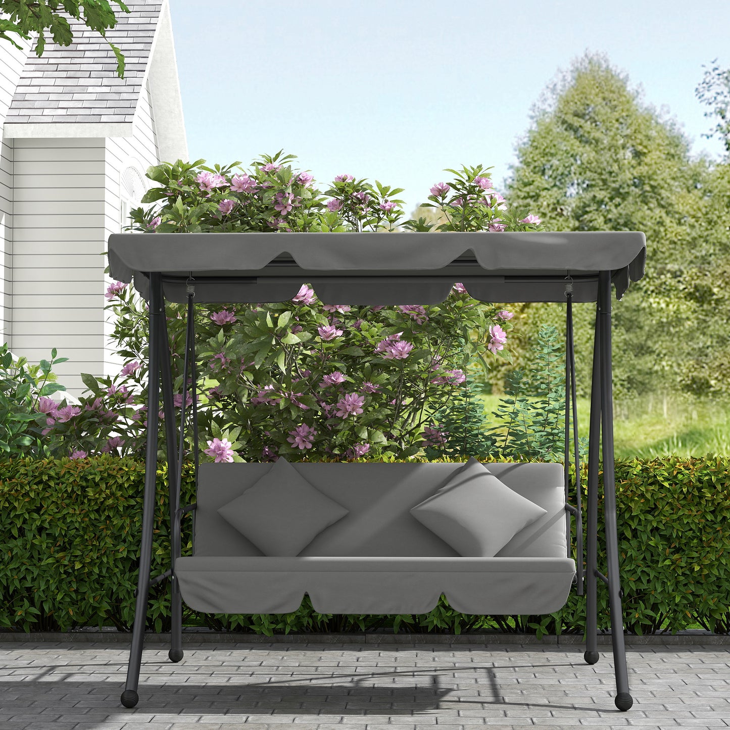 Outsunny 2 in 1 Outdoor Swing Chair Lounger for 3 Seater Garden Canopy Cushion Light Grey