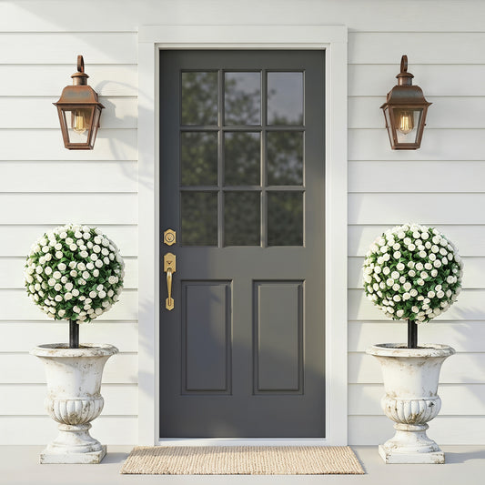 HOMCOM Artificial Rose Topiary UV Resistant 2 Pack Outdoor Garden Decor 55 cm White