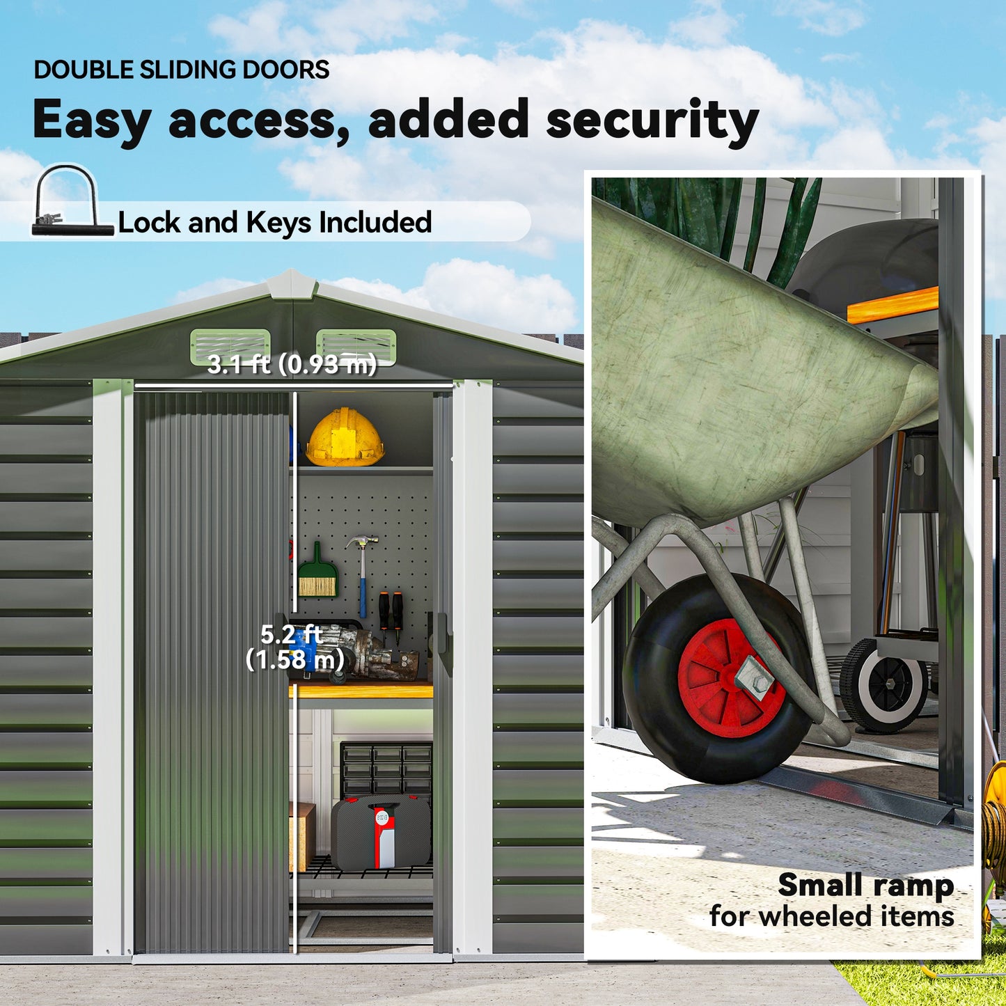 Outsunny 7x4ft Garden Shed Easy To Assemble With Galvanised Steel Frame Foundation Kit Double Doors With Lock And Vents