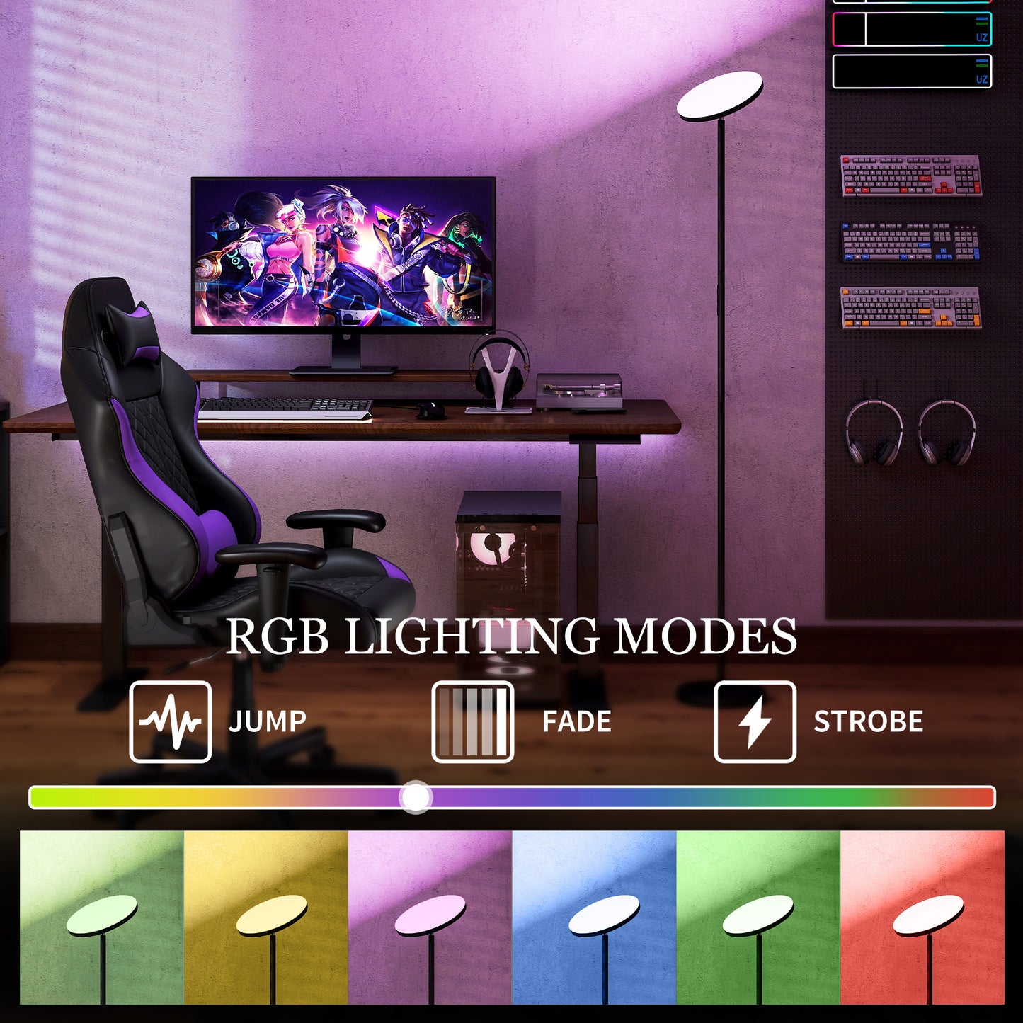 HOMCOM RGB Uplighter Floor Lamp With Remote And Touch Control 350 Degree Rotatable Head 2700K-6000K Black