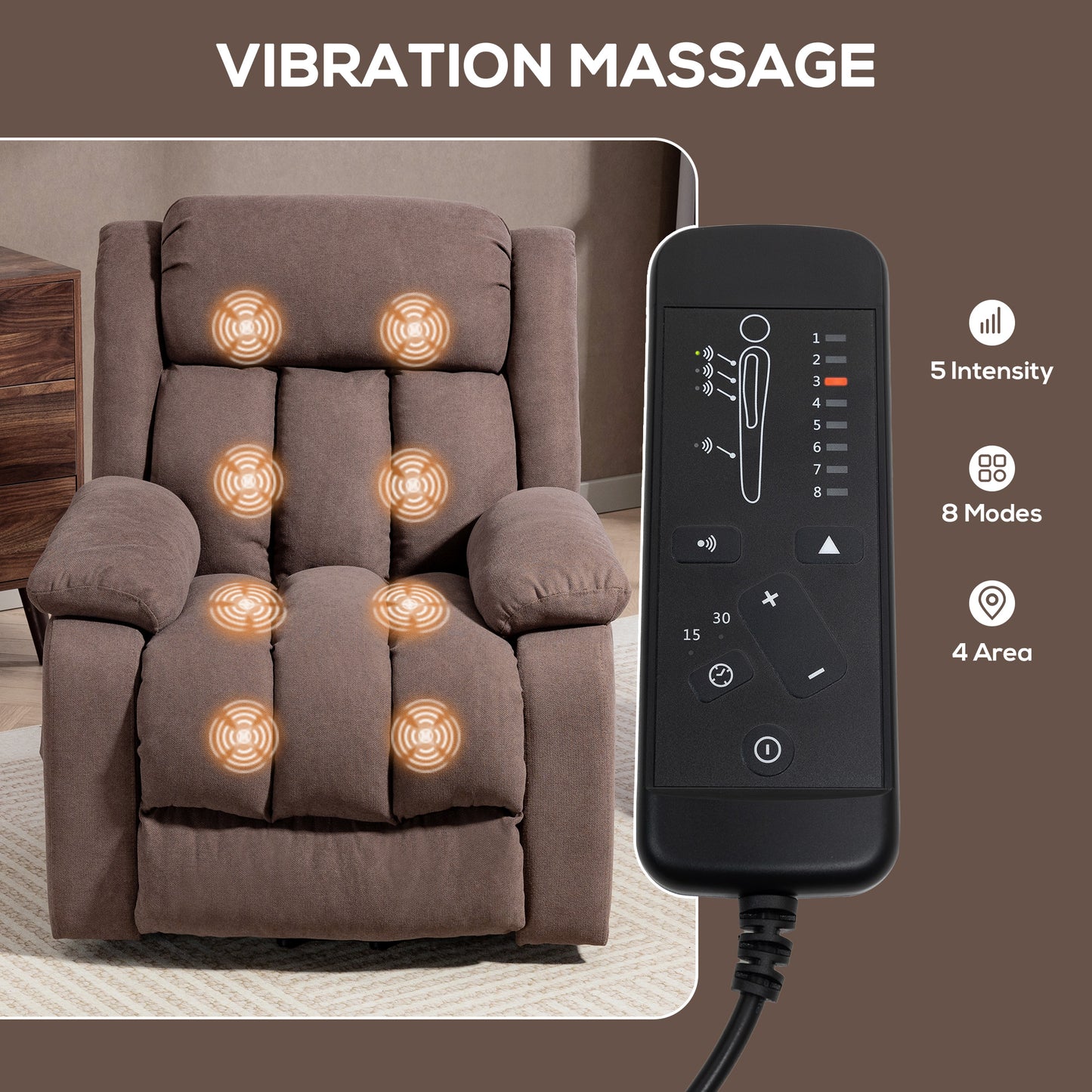 HOMCOM Power Lift Recliner Chair With Vibration Massage Footrest For Elderly Remote Control And Side Pocket Dark Brown