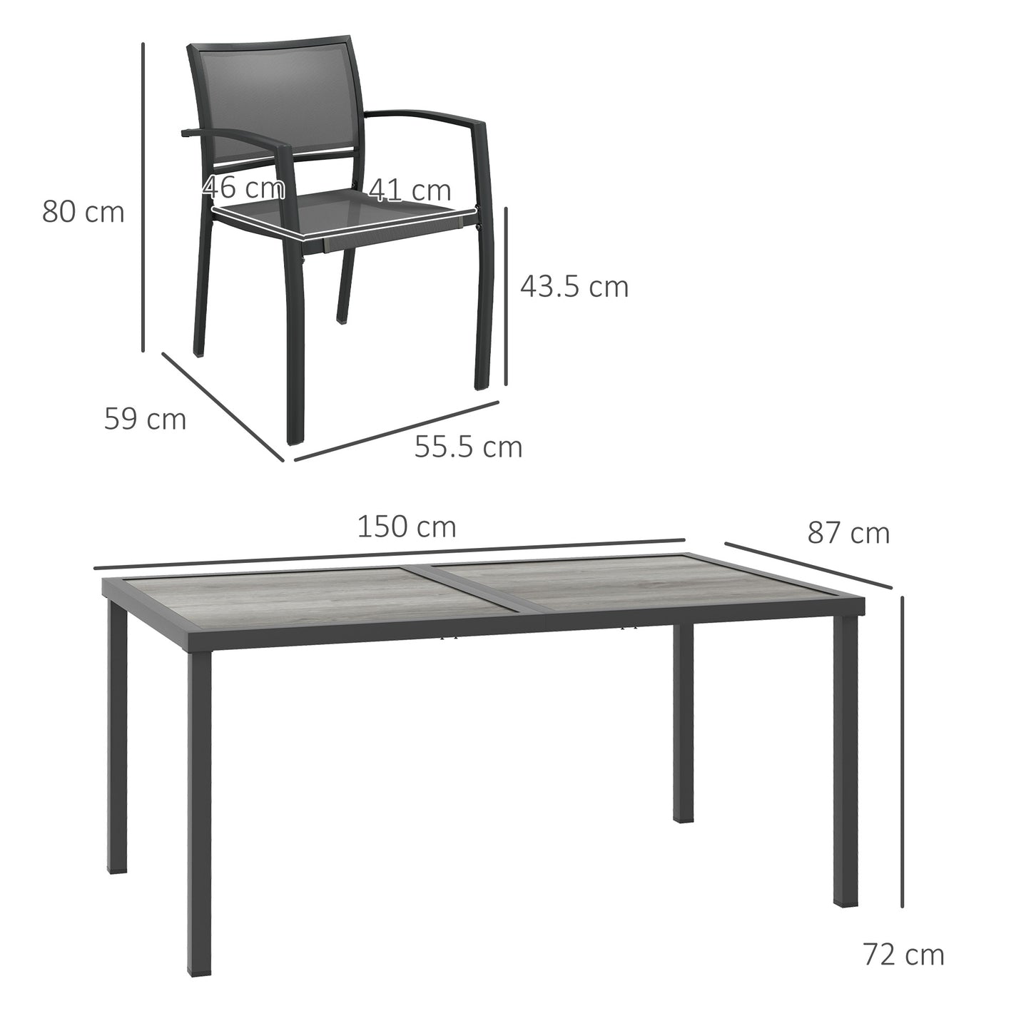 Outsunny Five Piece Casual Outdoor Dining Set With Wood Effect Table In Grey Weather Resistant