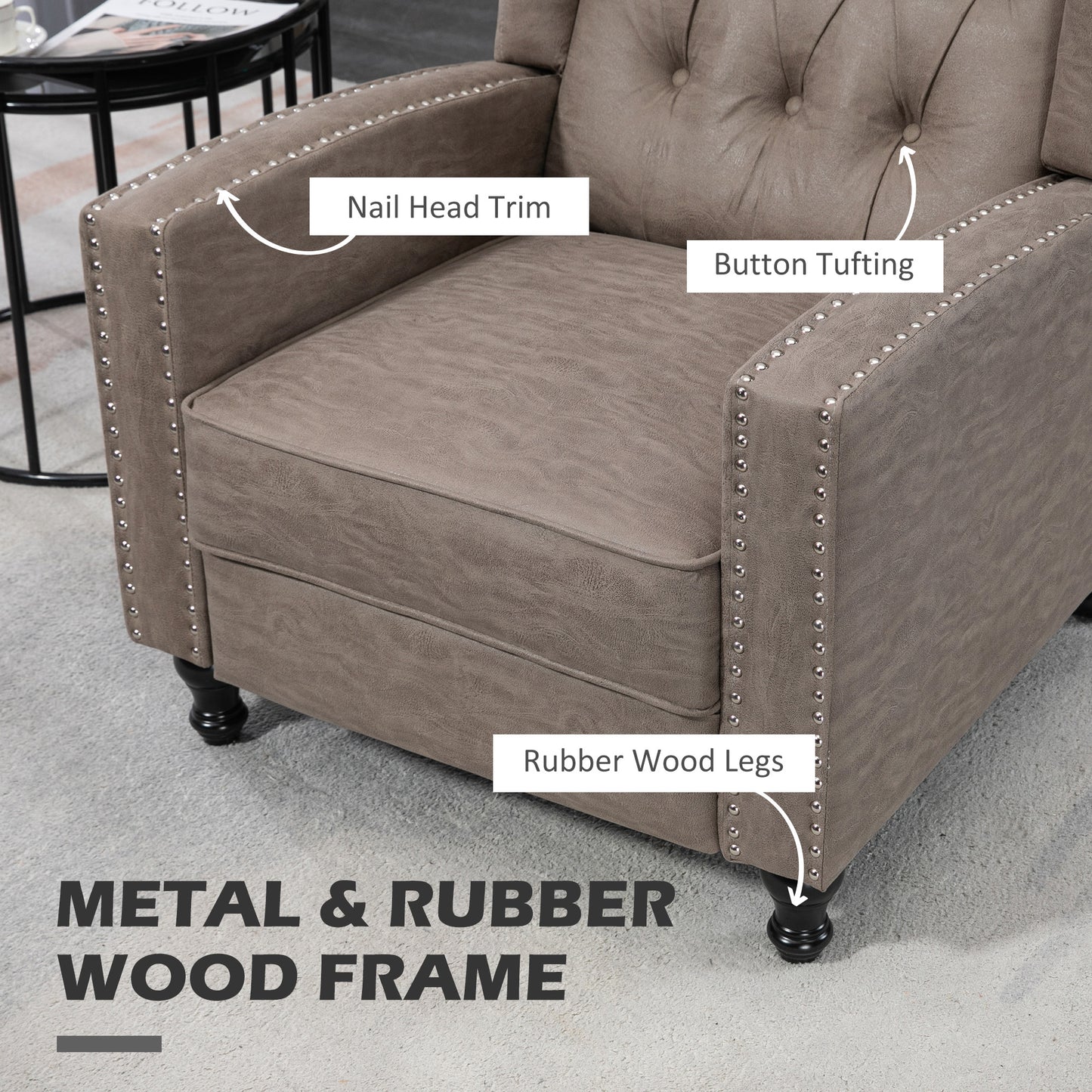 HOMCOM Chesterfield Style Reclining Armchair Brown With Tufted Back And Studded Detailing Manual Recline