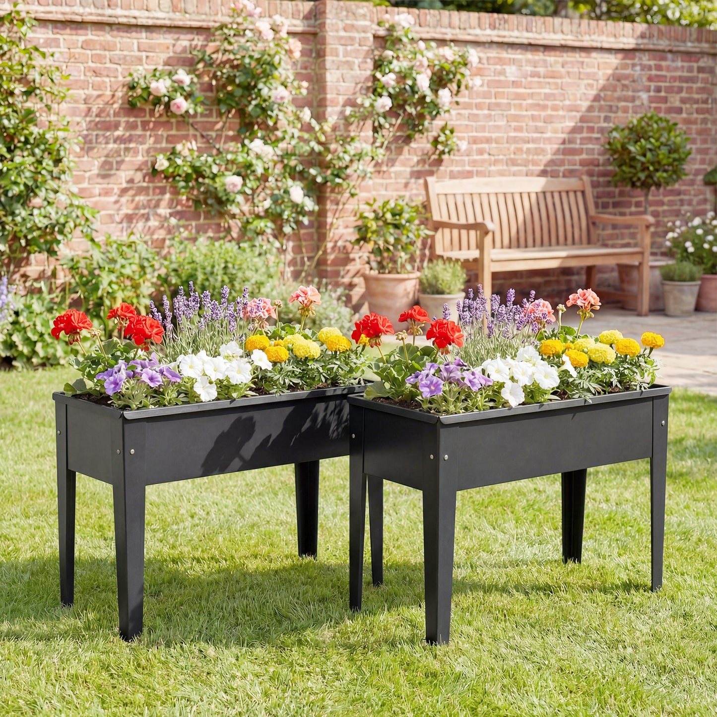Outsunny Powder Coated Metal Raised Planter On Legs Garden Bed With Drainage Hole And Foot Covers Black