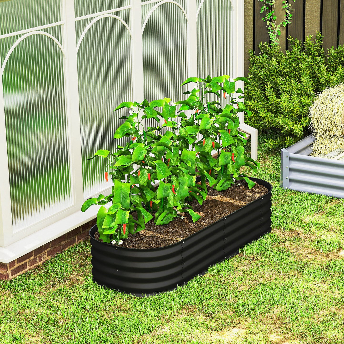 Outsunny Galvanised Raised Garden Bed Metal Planter Box With Safety Edging For Flowers Herbs And Succulents Black