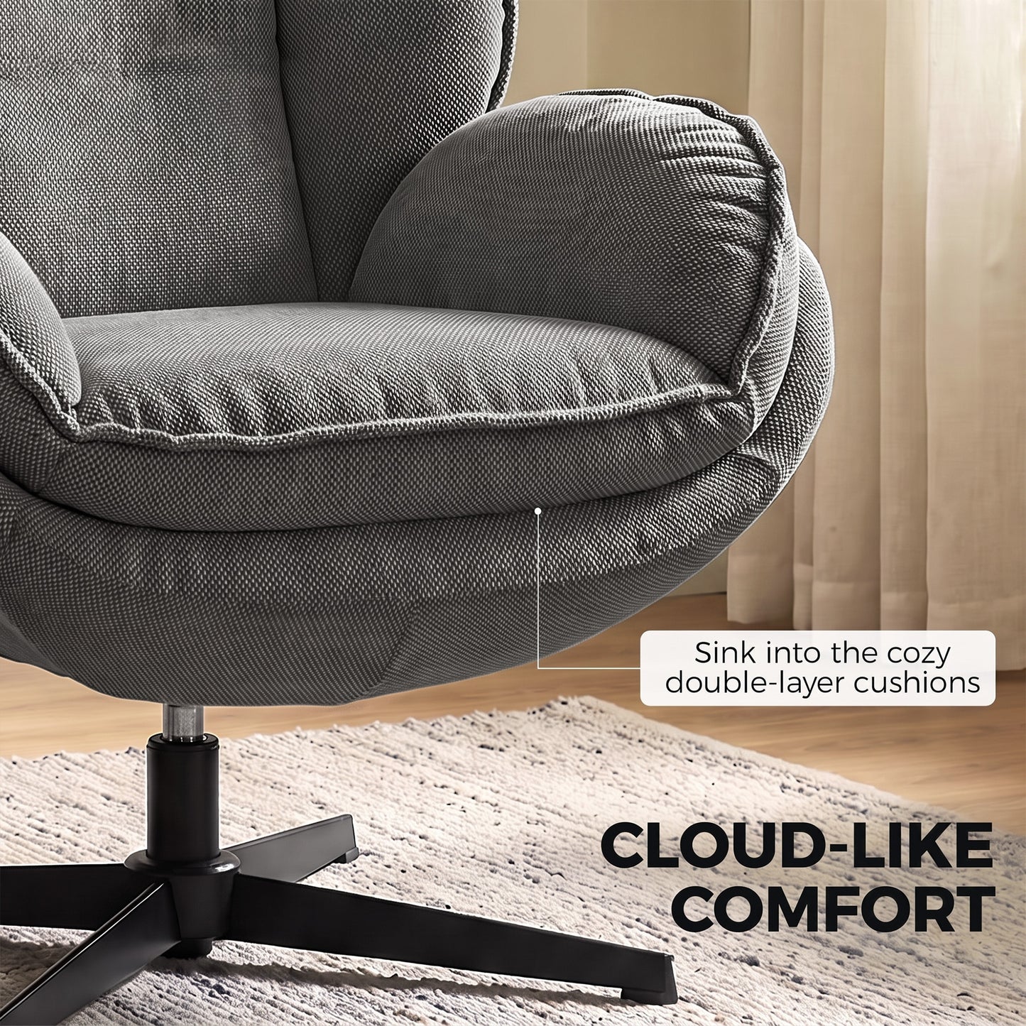 Homcom Grey Swivel Armchair With Adjustable Footstool And Plush Cloud Seat