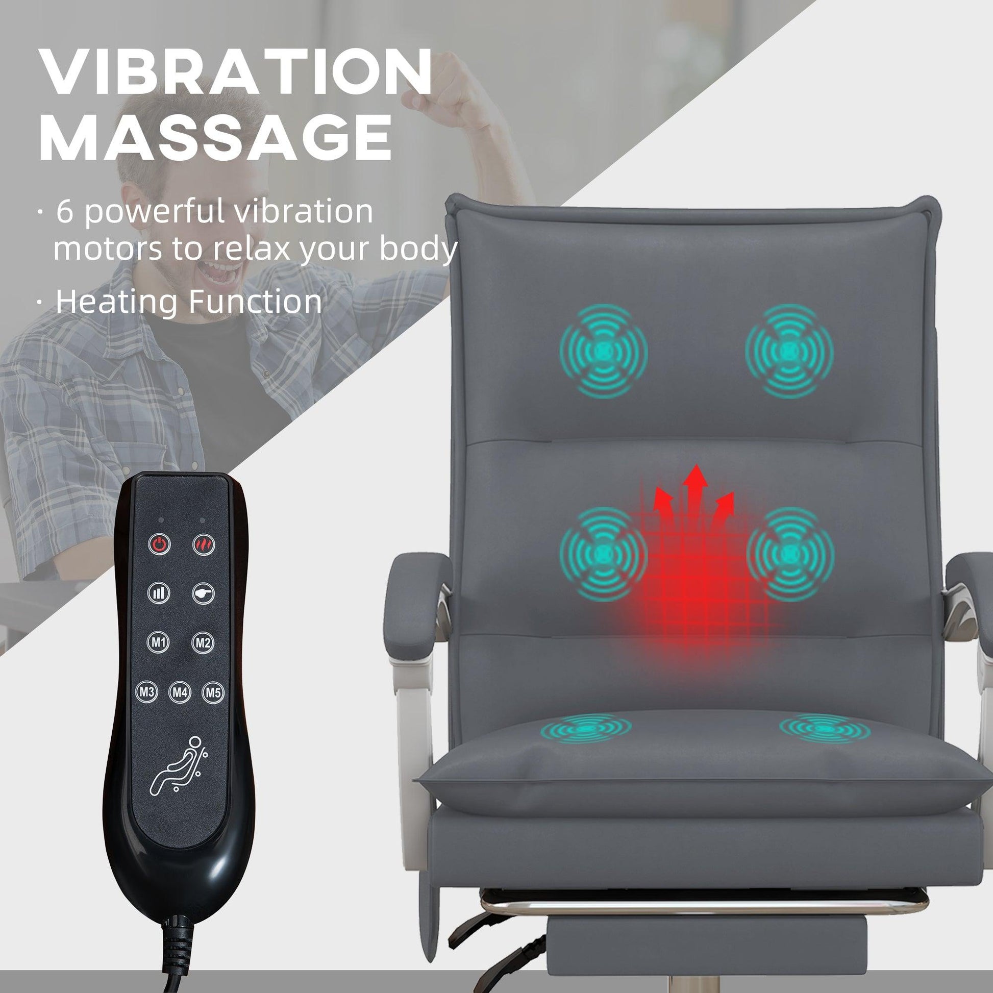 Vinsetto Grey Massage Office Chair with Heat and Footrest - ALL4U RETAILER LTD