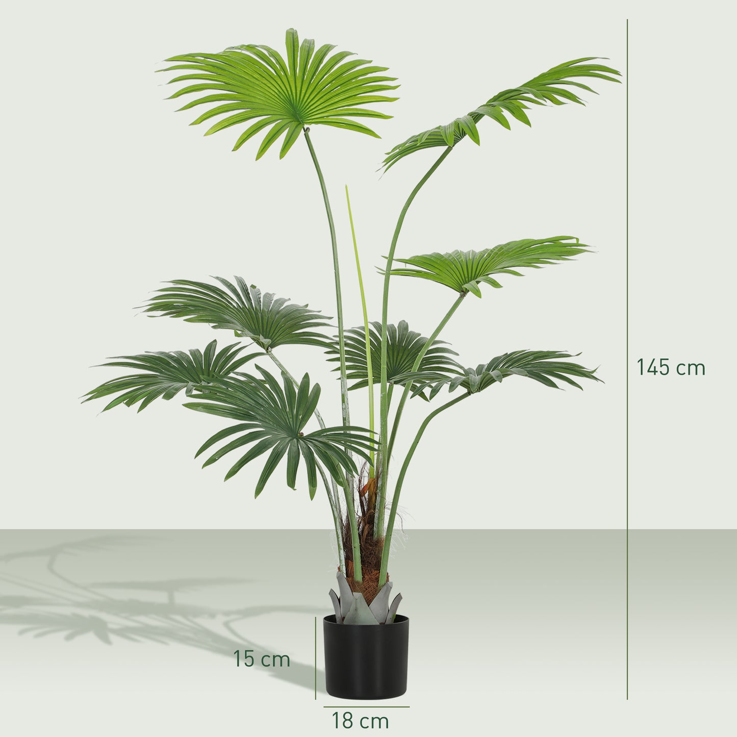 HOMCOM 145cm Artificial Palm Tree With Lifelike PEVA Leaves And Coconut Coir In Plastic Pot For Home Office Decor Green