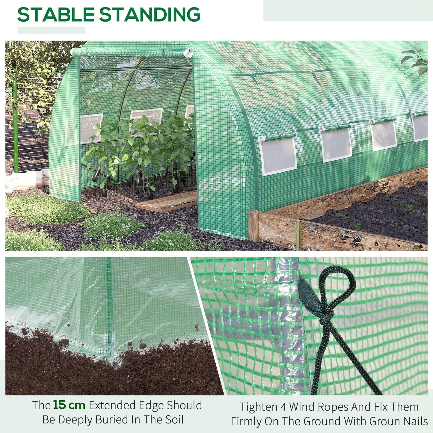 Outsunny 4 x 3 x 2 m Polytunnel Greenhouse Pollytunnel Tent Steel Frame Green - ALL4U RETAILER LTD