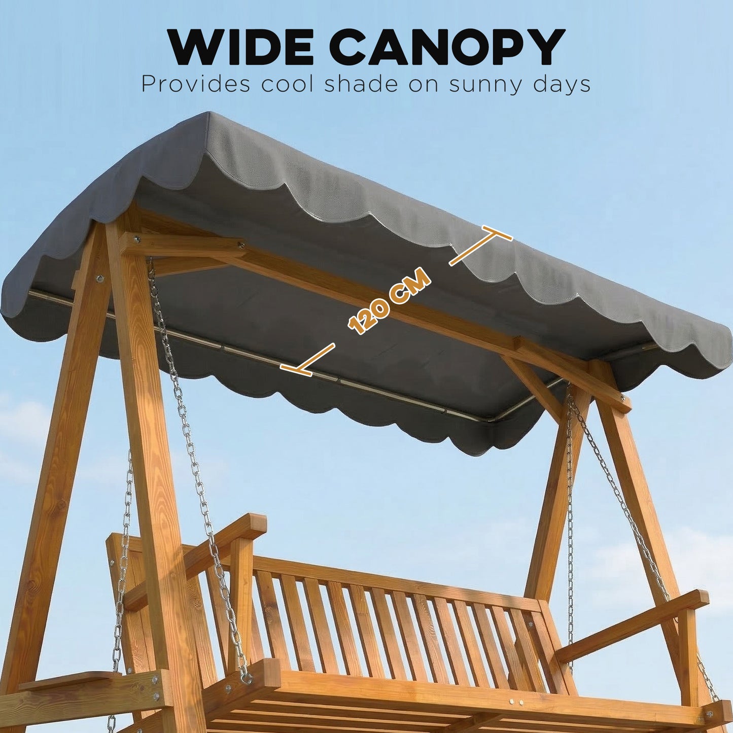 Outsunny 3 Seater Garden Swing Chair With Canopy Outdoor Wooden Swing Hammock Bench Balcony Patio Porch Dark Grey