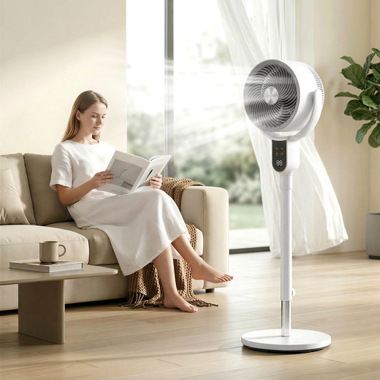 HOMCOM 42 Inch Silent Standing Pedestal Fan With Remote Control 90 Degree Oscillation 8 Speed Settings White