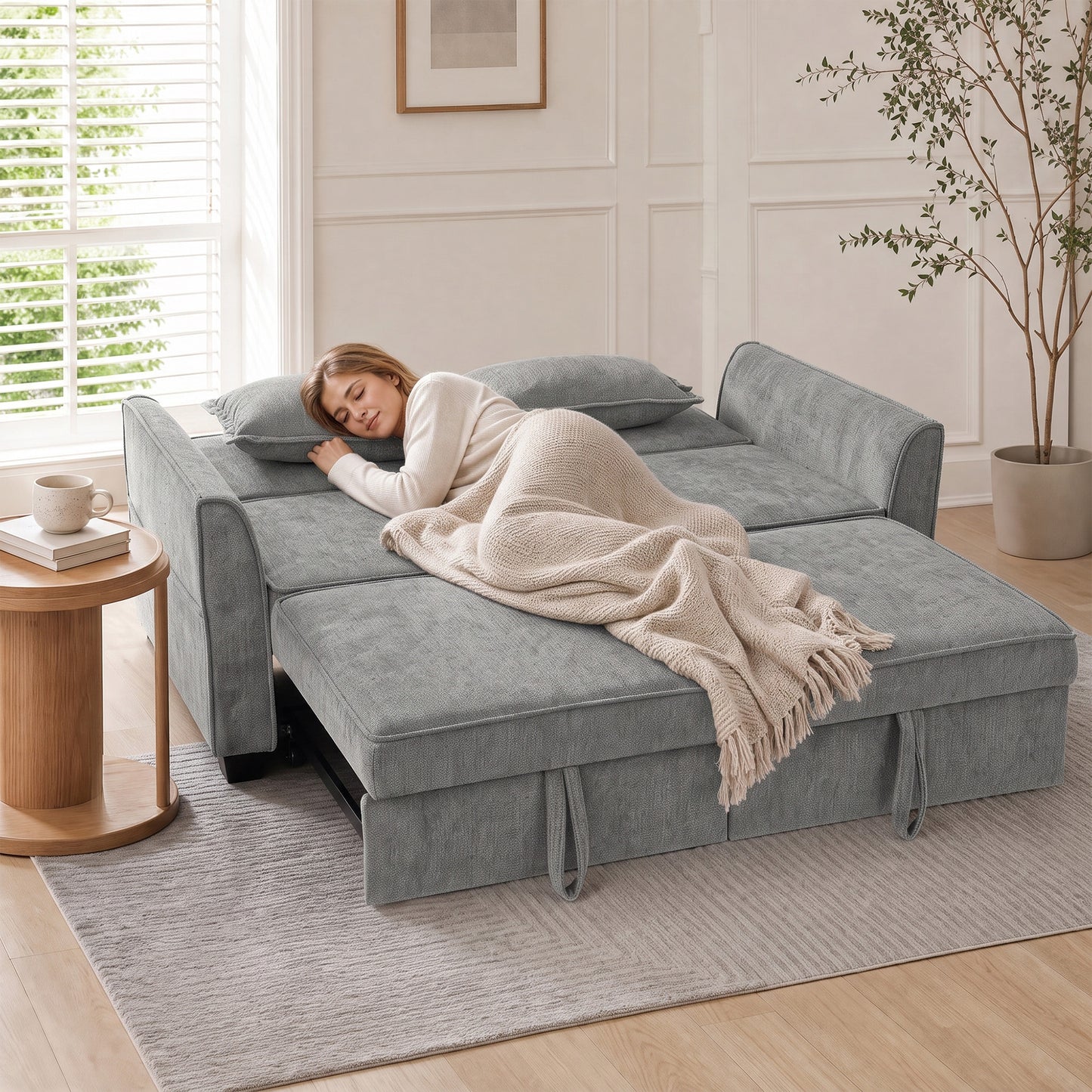 HOMCOM 2 Seater Sofa Bed 4 In 1 L Shaped Convertible Pull Out Sleeper With Adjustable Backrest And Side Pockets Grey