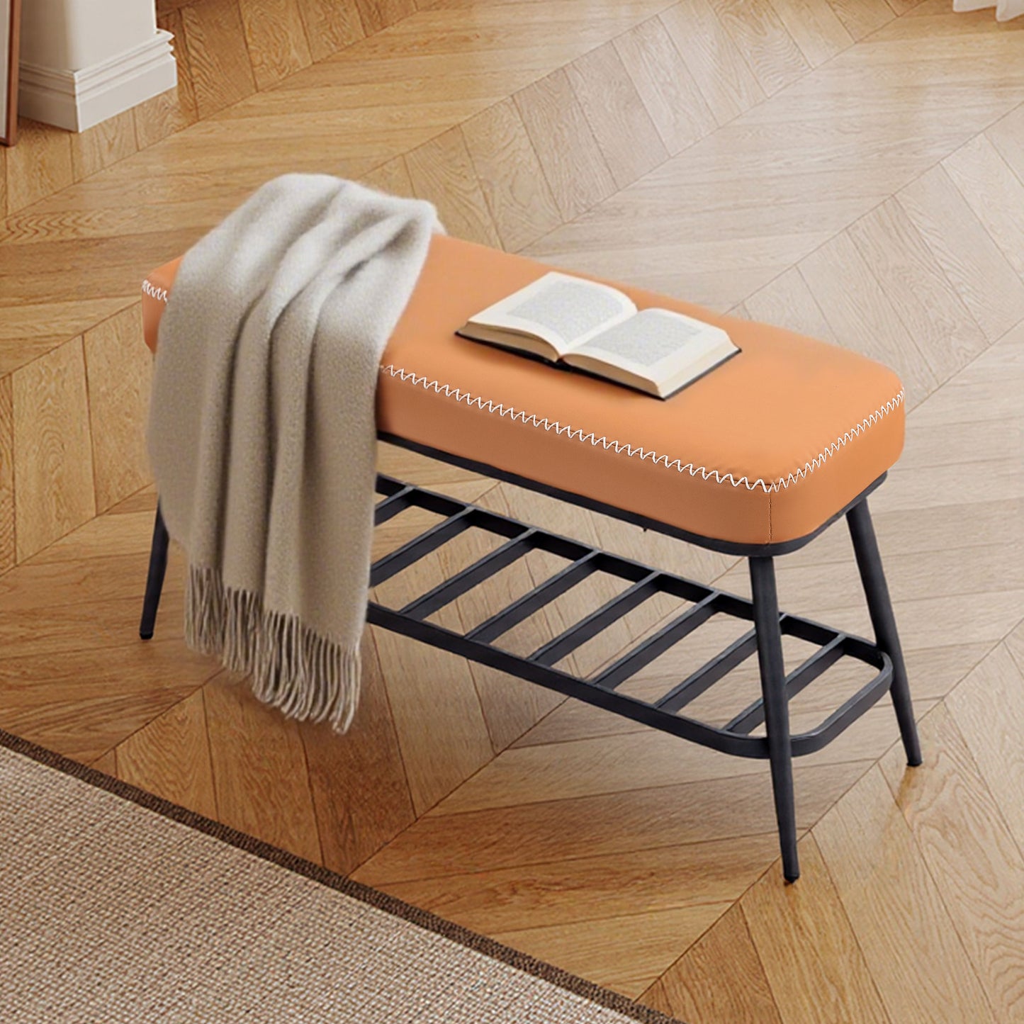 HOMCOM PU Leather Shoe Storage Bench Brown With Plush 7 cm Cushion And 120 Kg Capacity