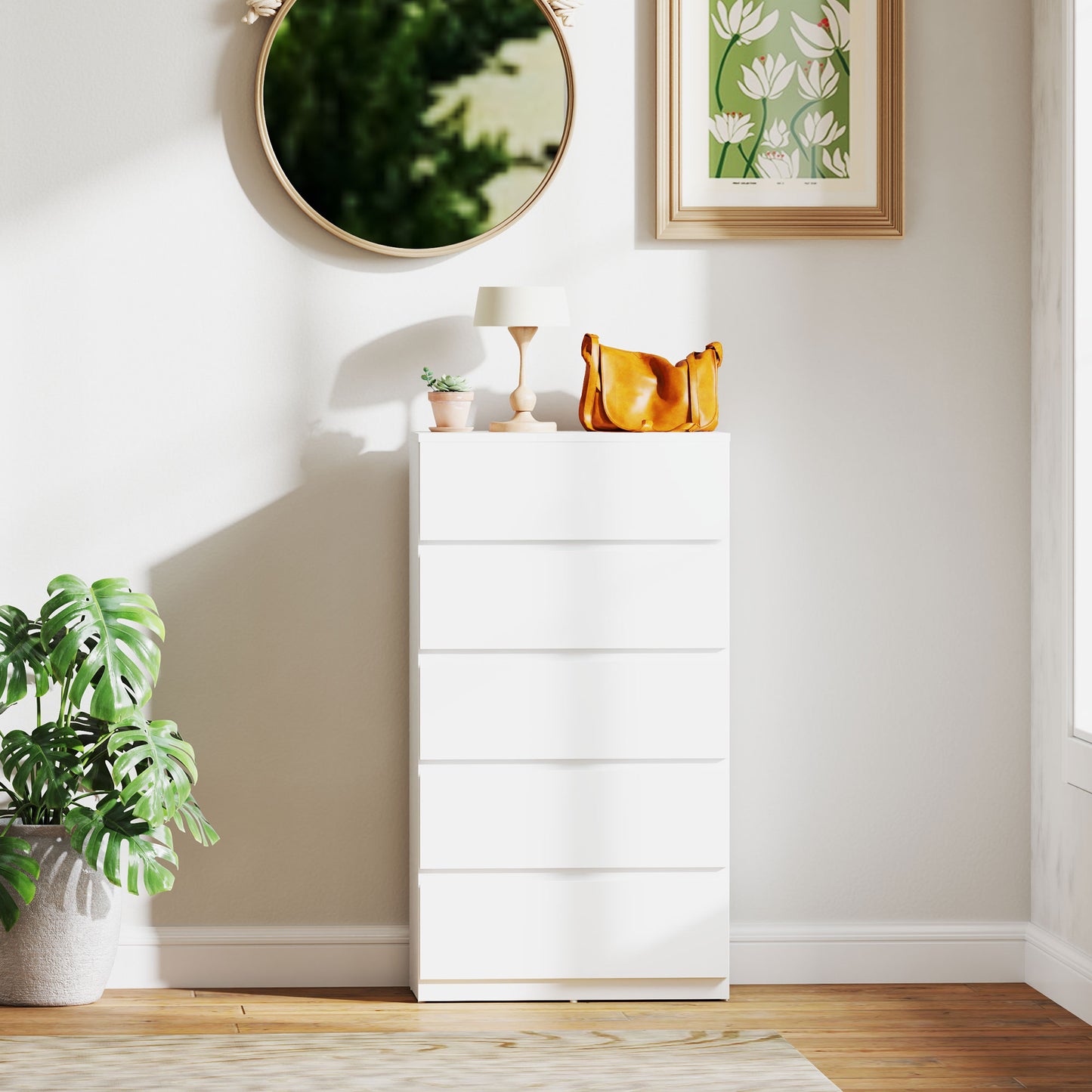 HOMCOM 5 Drawer Chest of Drawers Modern Dresser Storage Cabinet for Bedroom Organization