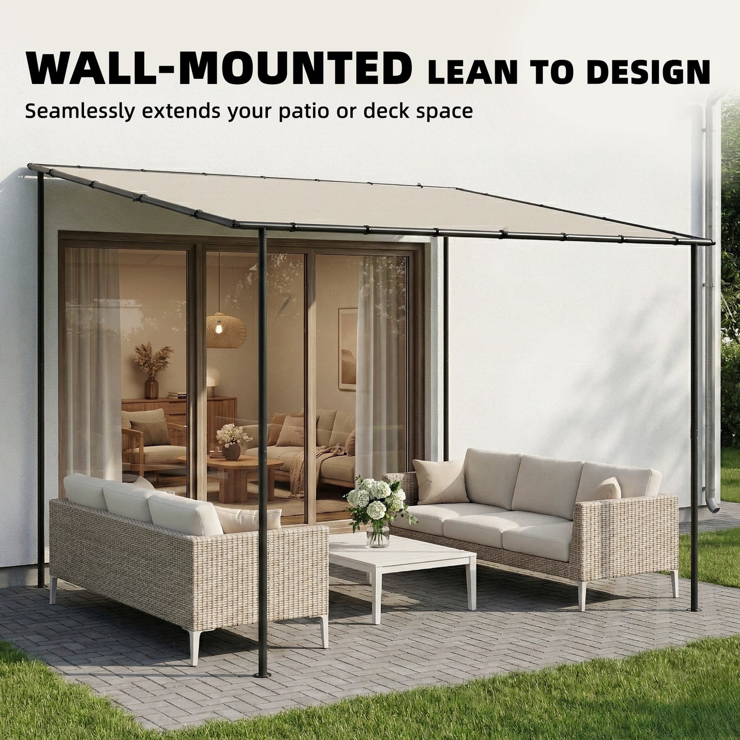 Outsunny 3 X 2 M Lean To Garden Pergola With Metal Frame UPF 30 Protection Sloped Roof Cream
