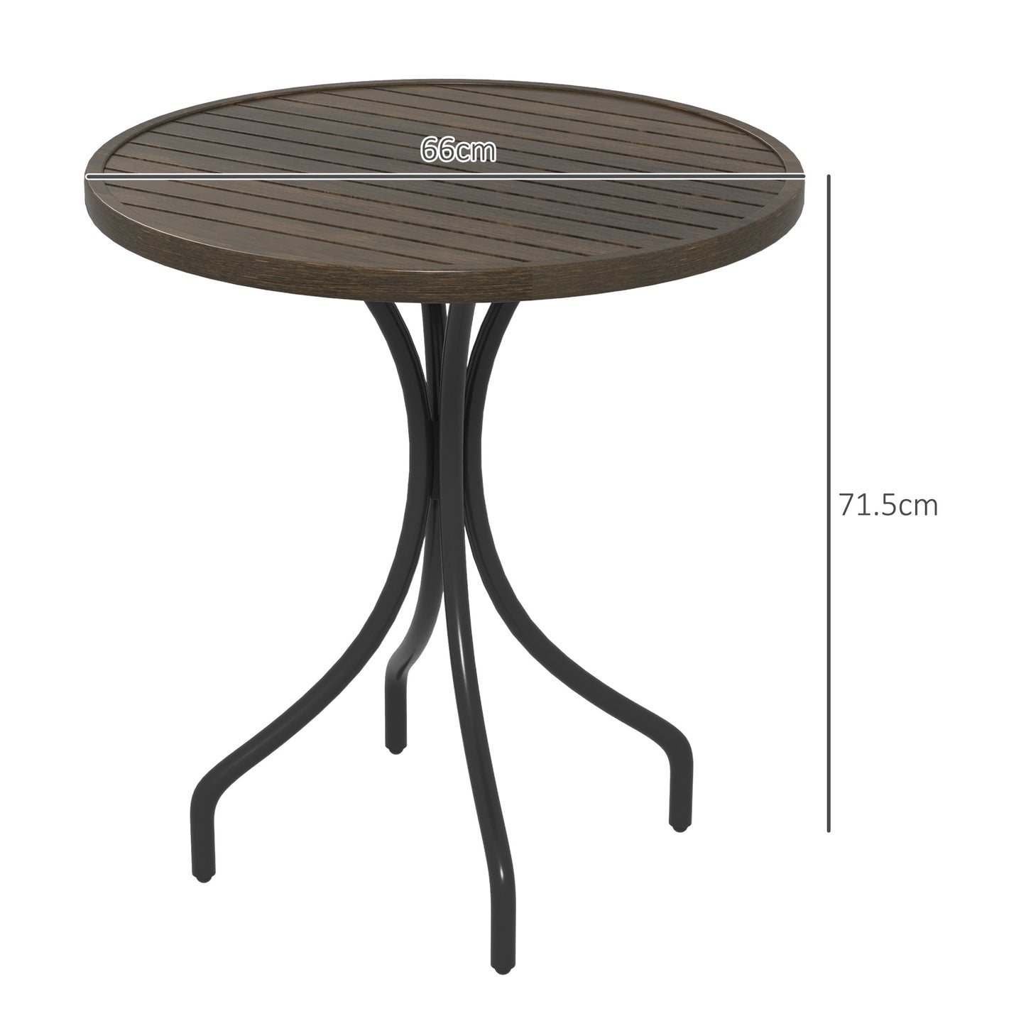 Outsunny 66cm Galvanised Steel Round Garden Table Brown With Slatted Top Outdoor Patio Furniture