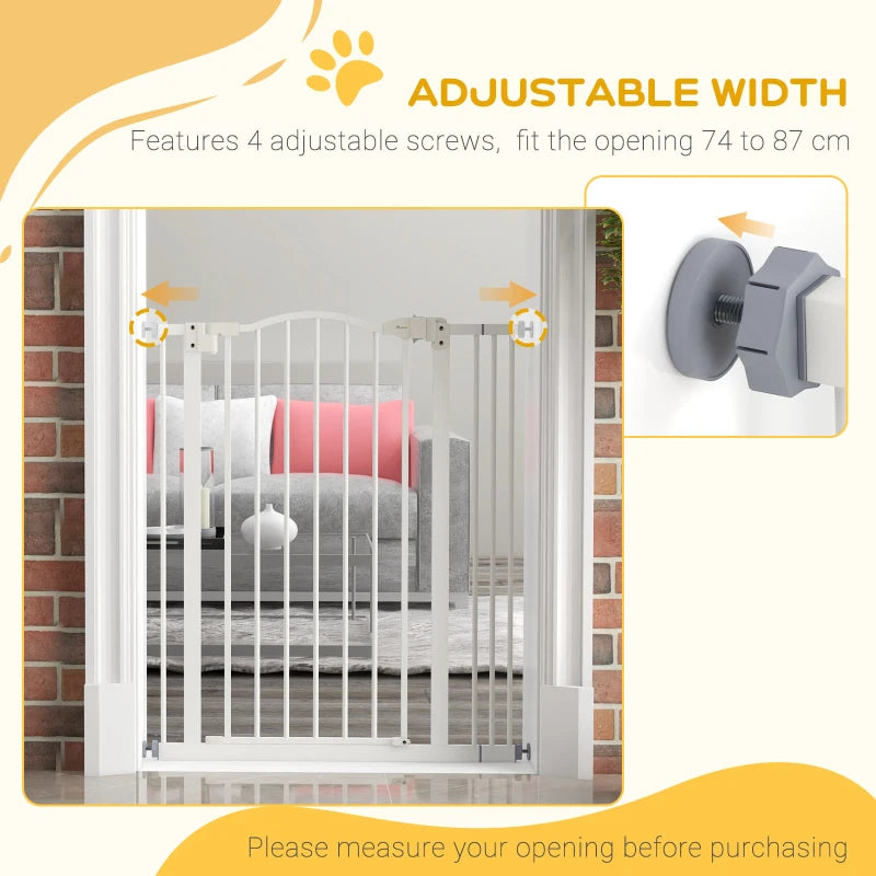 PawHut Metal Pet Safety Gate Dog Gate Folding Fence - Adjustable 74-87cm Width, White - ALL4U RETAILER LTD