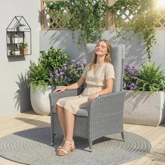 Outsunny 105 To 150 Degree Reclining Rattan Chair With Cushioned Seat Outdoor Light Grey
