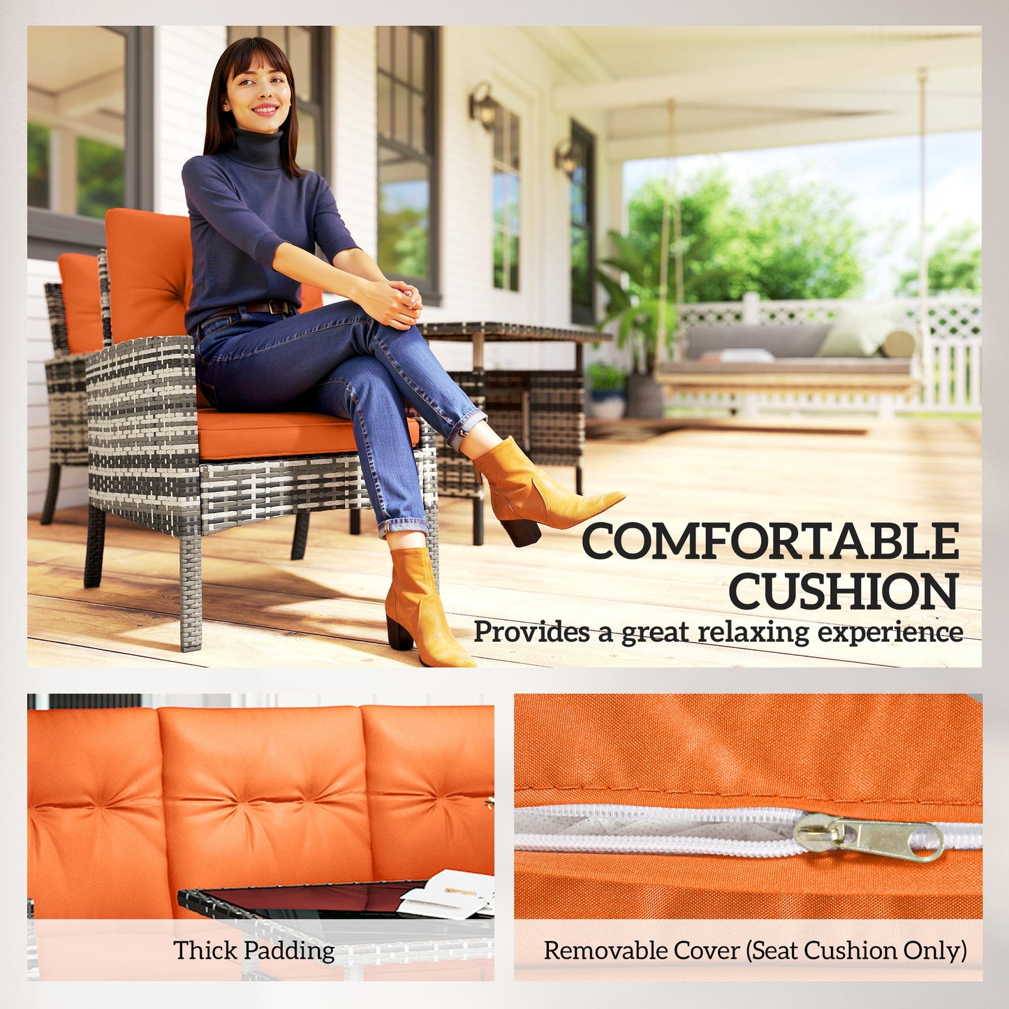 Outsunny 6 Piece Outdoor Rattan Garden Furniture Set With Dining Table And Cushions Orange