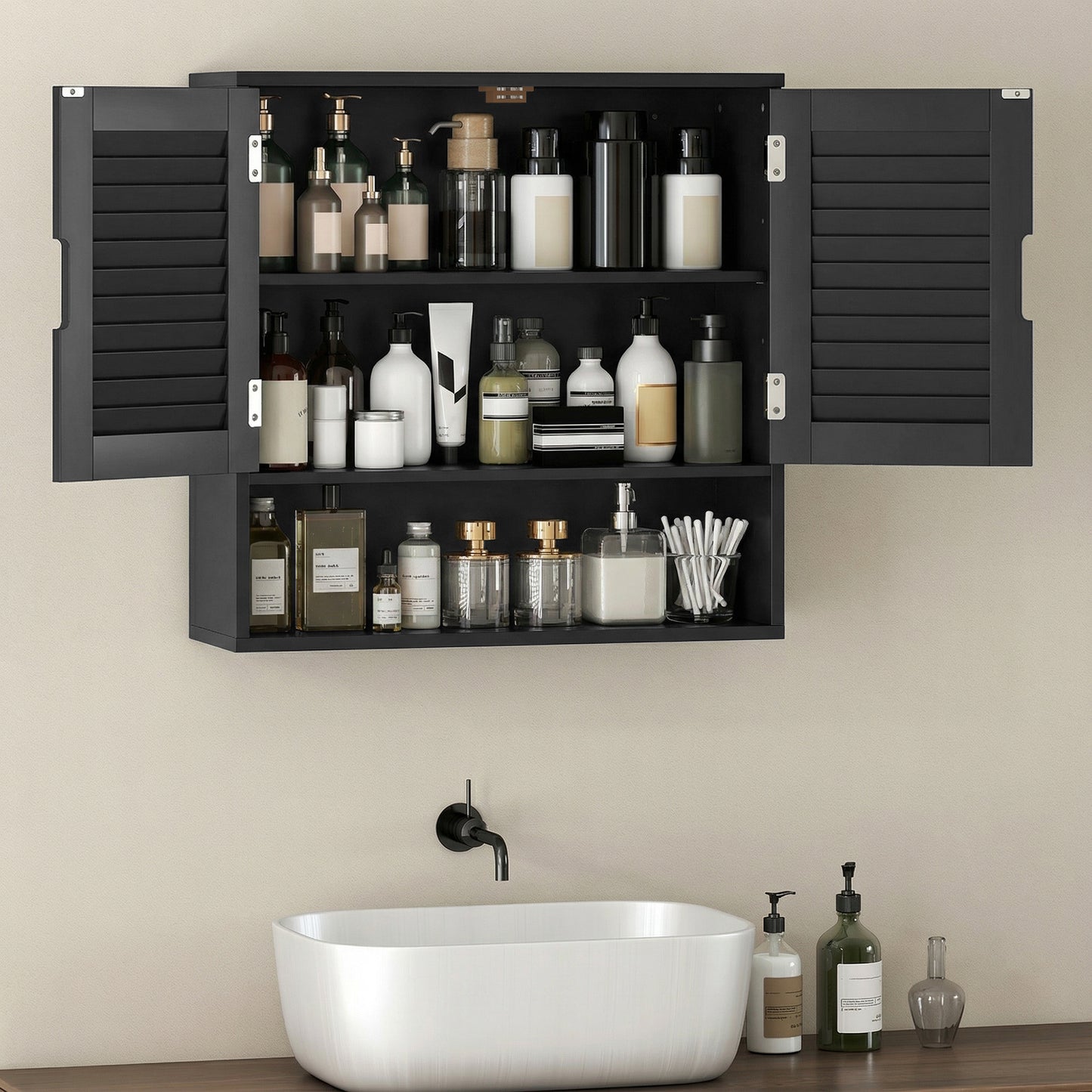 HOMCOM Wall Mounted Bathroom Cabinet With Adjustable Shelves Black 60 X 20 X 60 Cm