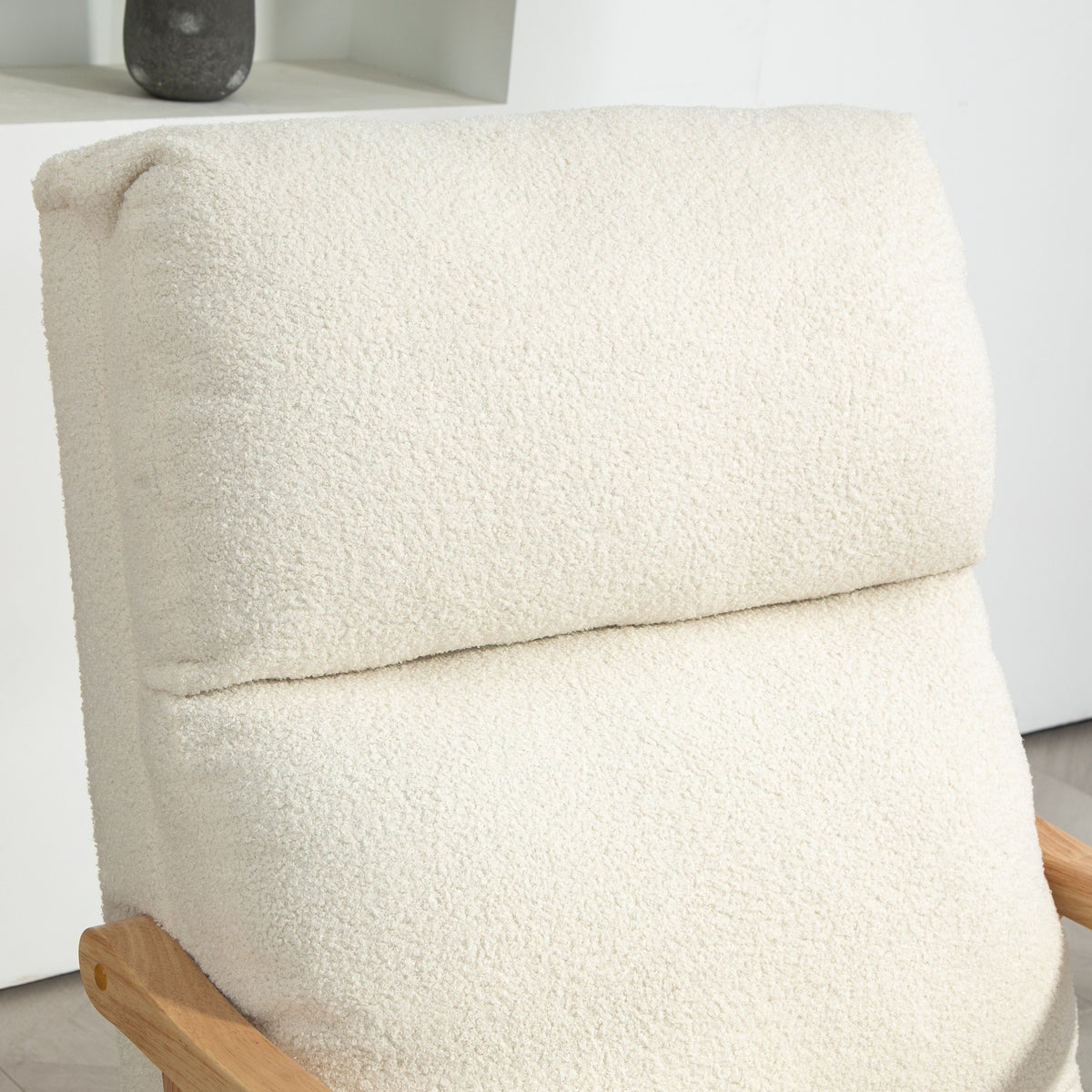 Cream teddy-fleece high back nursing rocking chair with thick padded seat and back