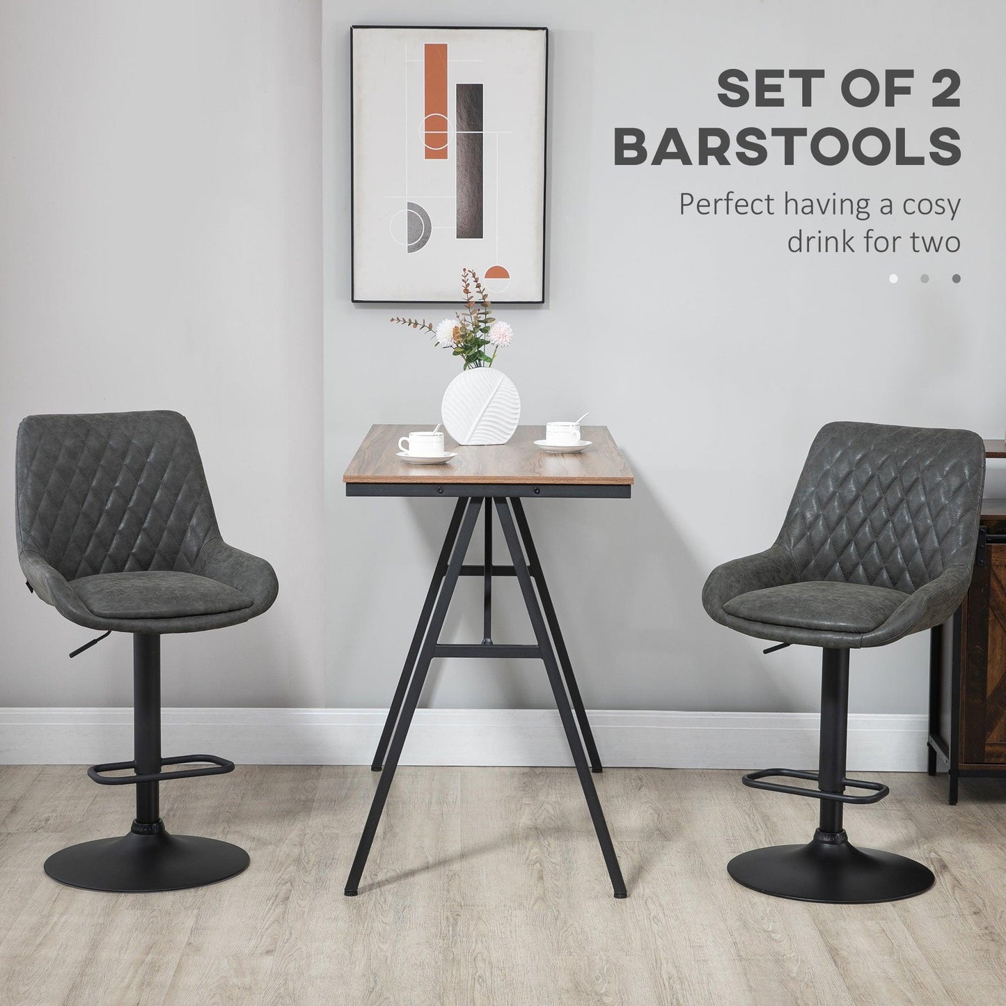 HOMCOM Set of 2 Retro Bar Stools, Adjustable Swivel Kitchen Chairs, Dark Grey - ALL4U RETAILER LTD