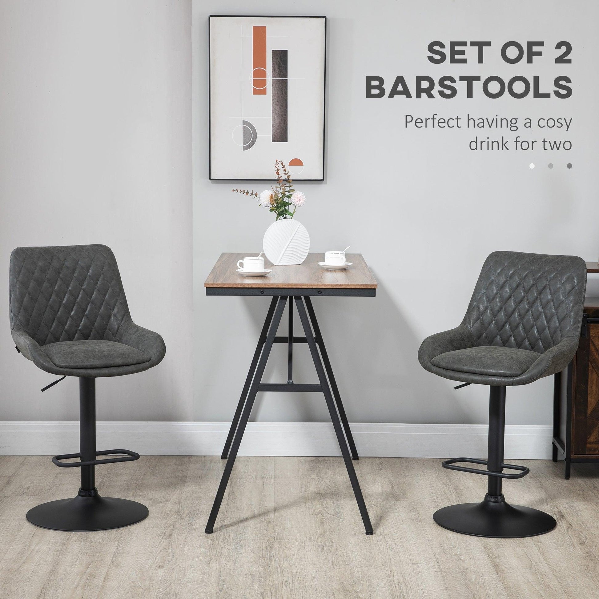 HOMCOM Set of 2 Retro Bar Stools, Adjustable Swivel Kitchen Chairs, Dark Grey - ALL4U RETAILER LTD