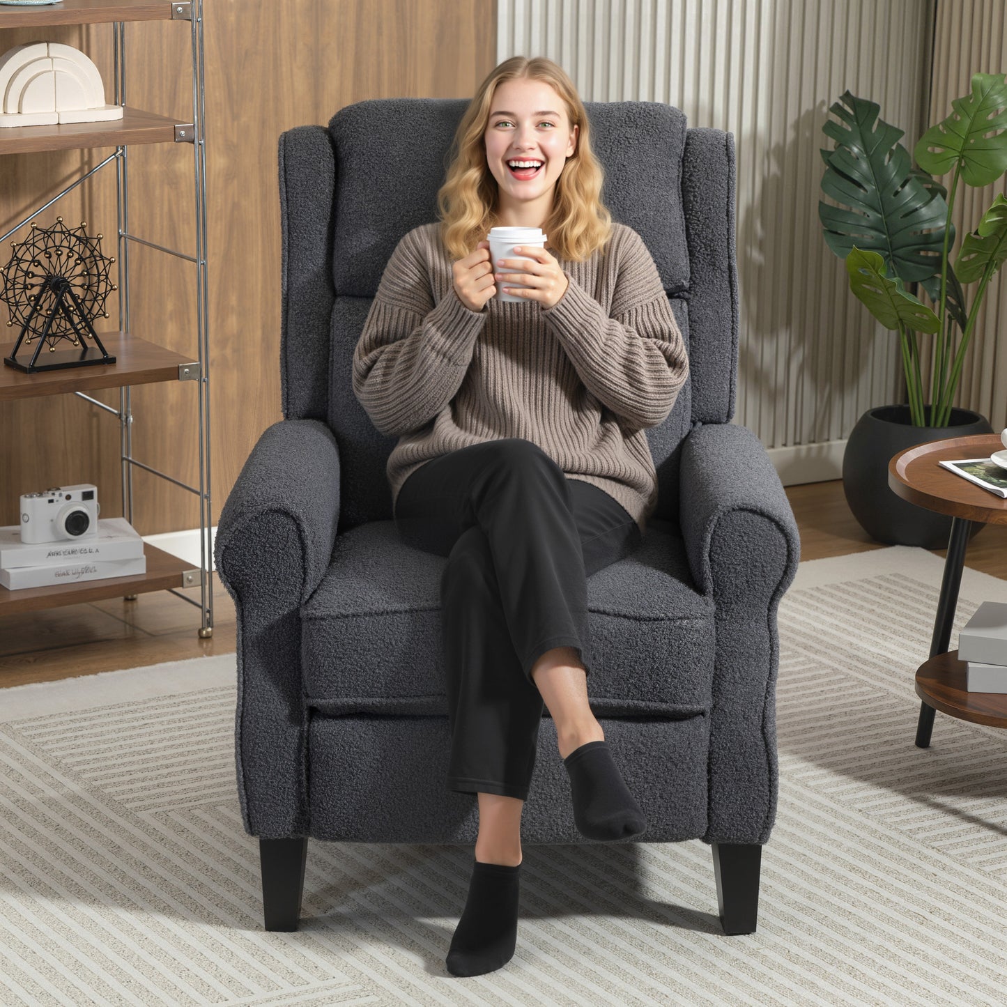 HOMCOM 132 Degree Manual Recliner Armchair With Extended Footrest In Dark Grey For Tall People