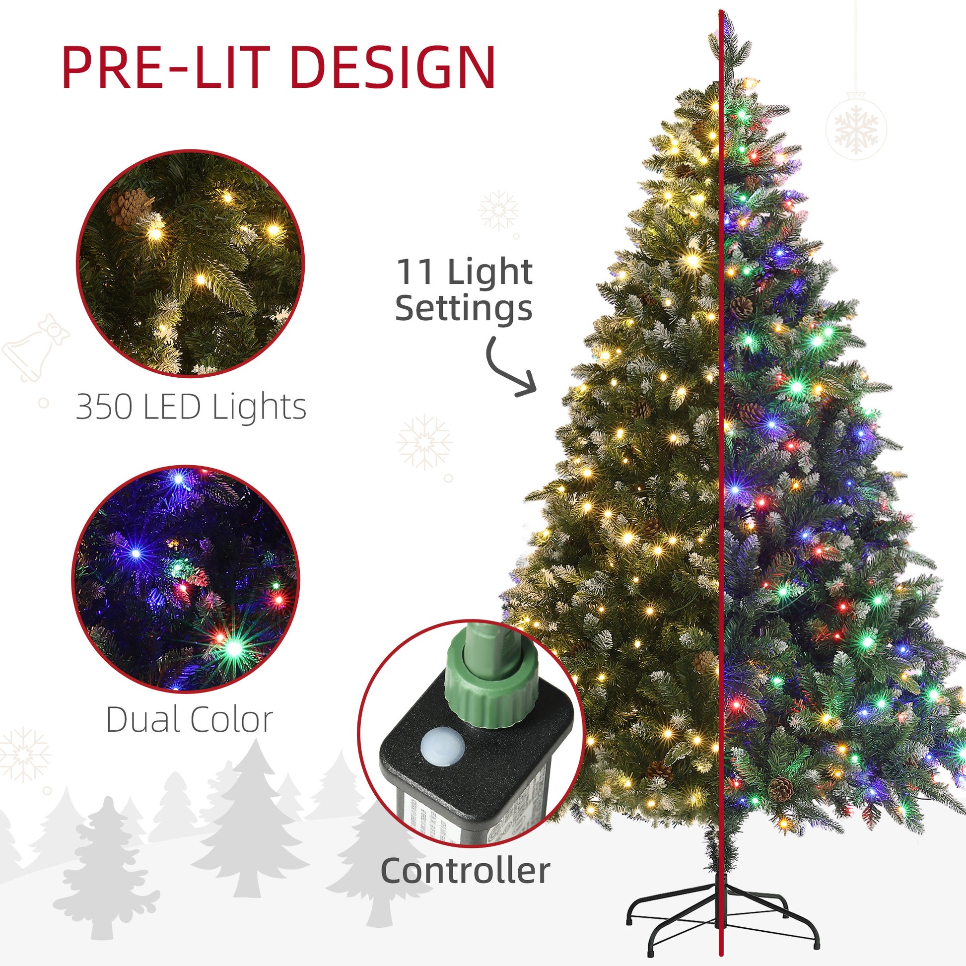 HOMCOM 6ft Prelit LED Christmas Tree with Dual Color Lights and 1078 Realistic Tips on Metal Base - ALL4U RETAILER LTD