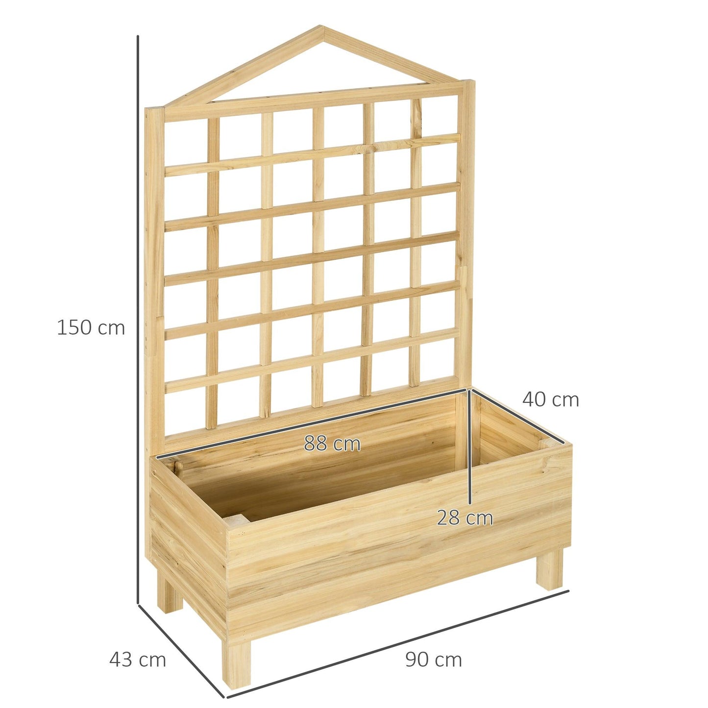 Outsunny Wooden Garden Planters with Trellis for Vine Climbing Plants, Natural - ALL4U RETAILER LTD