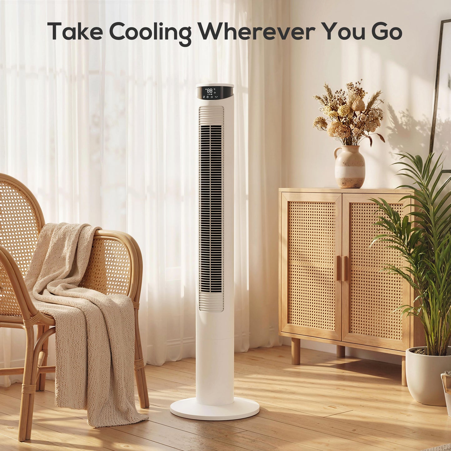 HOMCOM Smart WiFi Tower Fan With App Control Remote 116 cm Tall White Quiet Sleep Mode