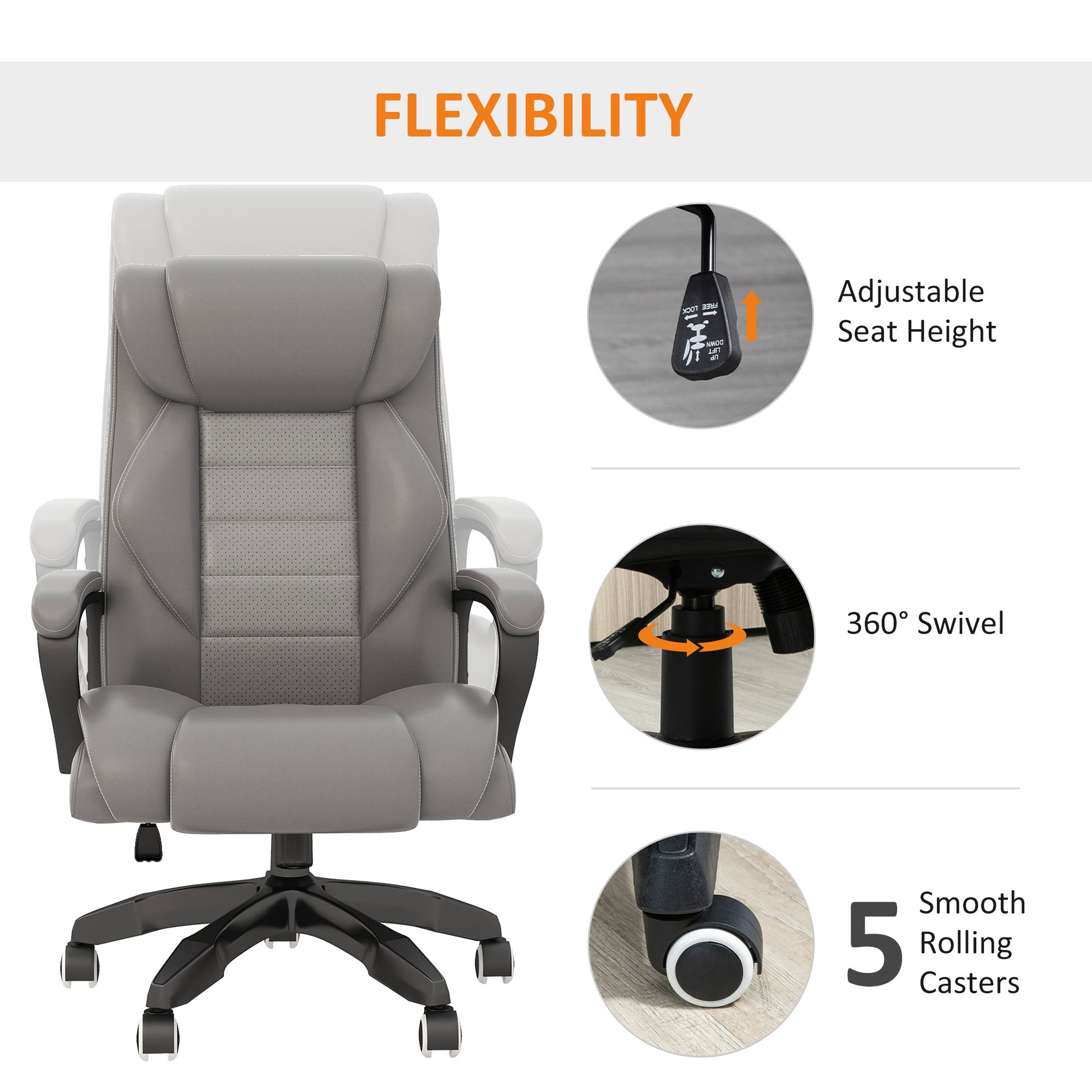 Vinsetto High Back Massage Office Chair with Adjustable Swivel Seat and Extra Padding, Grey - ALL4U RETAILER LTD