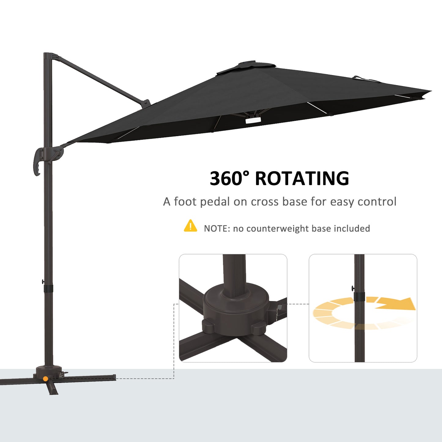 Outsunny Dark Grey 3m LED Cantilever Sun Umbrella with Solar Lights and Base for Outdoor Spaces - ALL4U RETAILER LTD