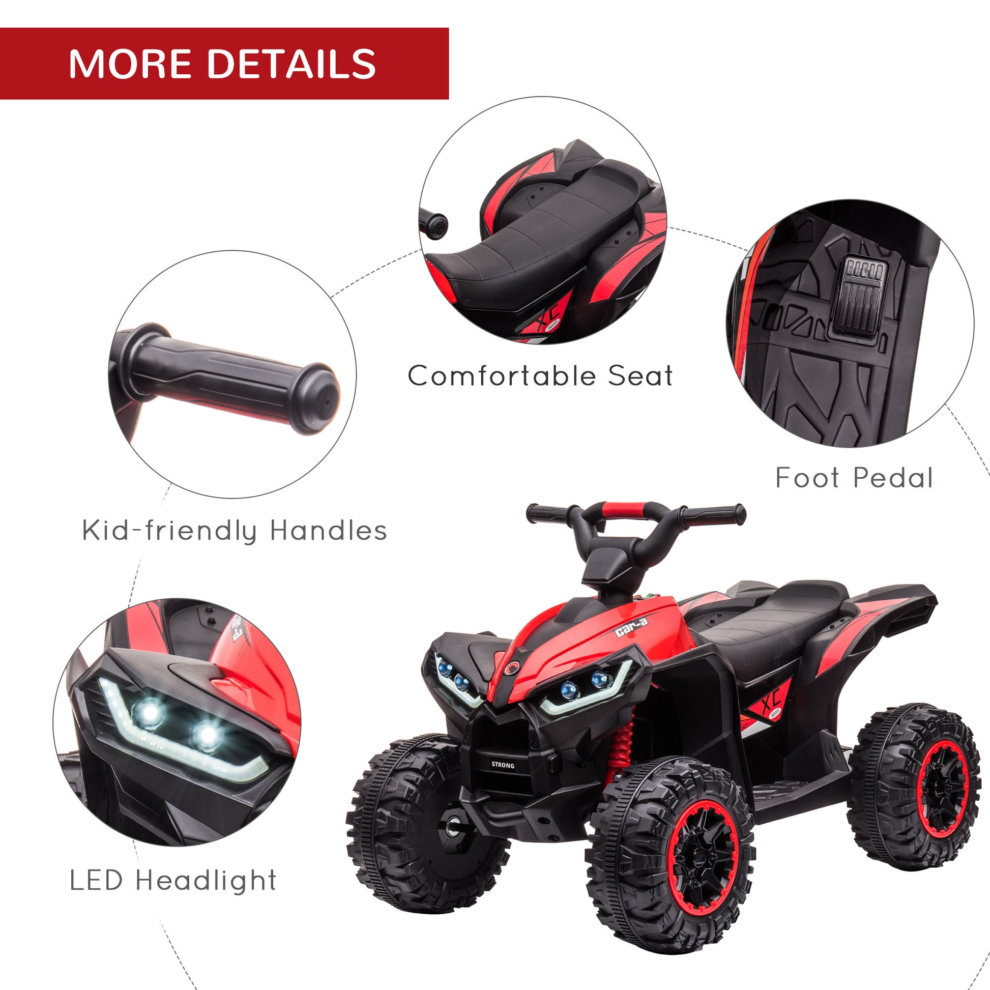 HOMCOM Kids 12V Electric ATV with Music & Horn - Red Ride-On Quad for Ages 3-5 - ALL4U RETAILER LTD