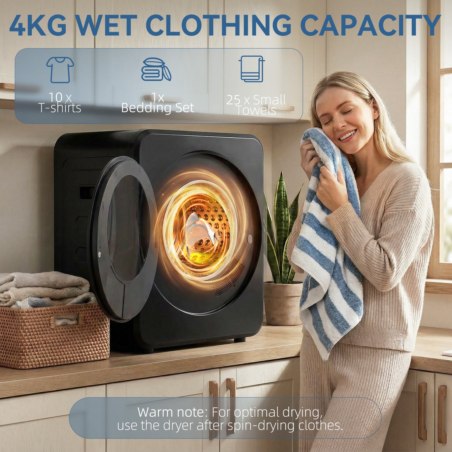 HOMCOM Vented Tumble Dryer 4 Kg Front Tumble Dryer 800W Compact Freestanding Black With Stainless Steel Drum