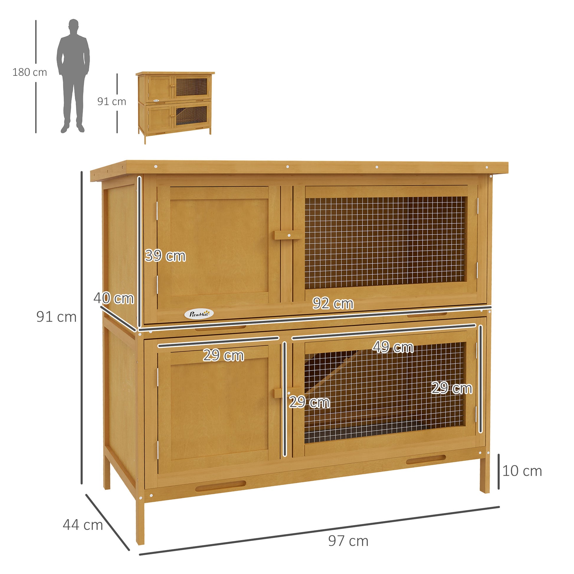 PawHut Double Level Rabbit Home with Removable Cleaning Trays - Brown - ALL4U RETAILER LTD