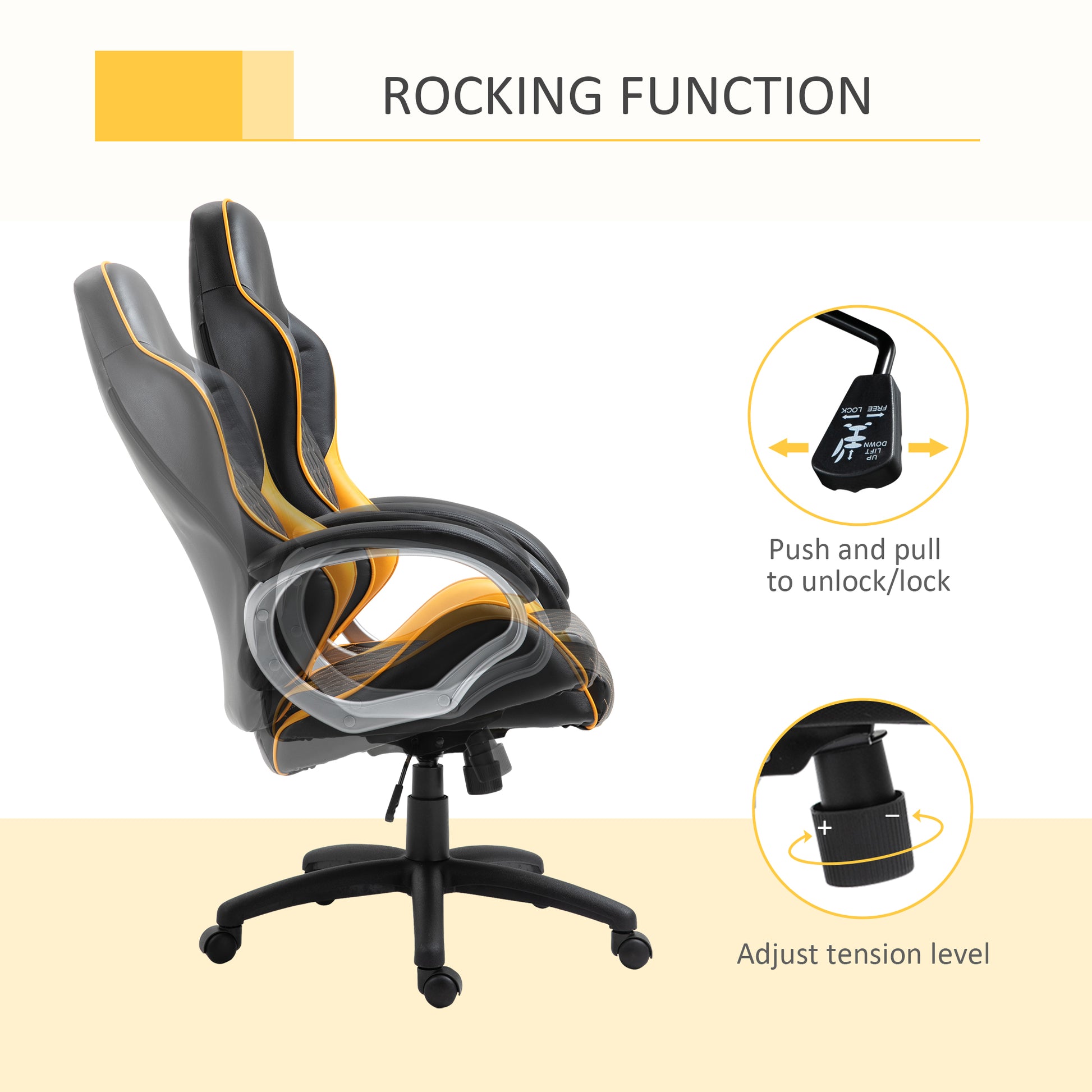 HOMCOM Ergonomic High-Back Rocking Desk Chair in Black and Orange Faux Leather - ALL4U RETAILER LTD