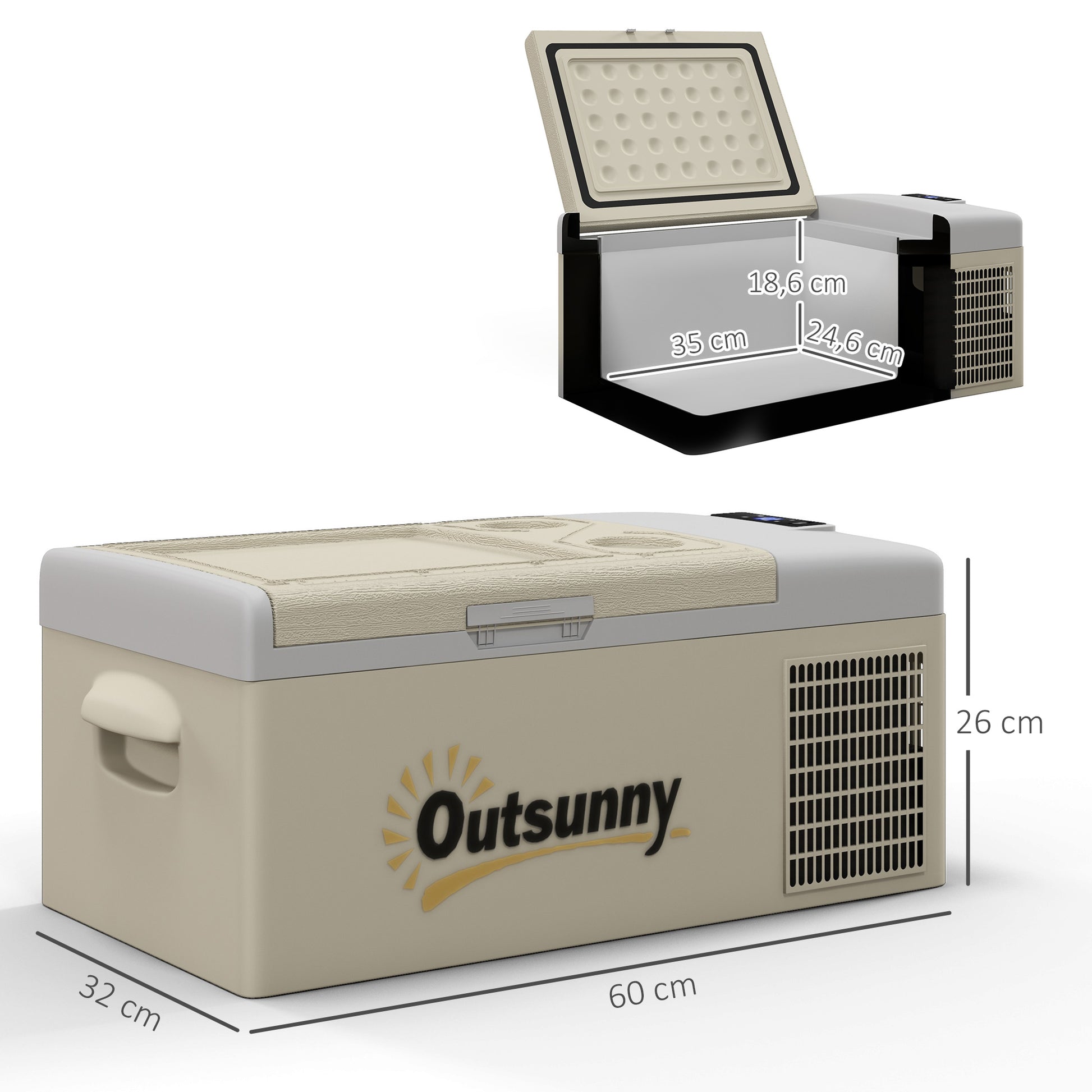 Outsunny 16L Portable Car Refrigerator Freezer with Dual Power Options - Khaki - ALL4U RETAILER LTD