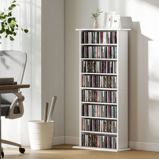 HOMCOM 360 CD Storage Unit White With 8 Shelves Holds 360 CDs Or 185 DVDs Blu Rays Anti Tip Straps For Wall Fixing